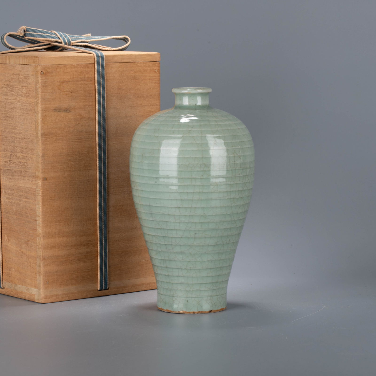 Song Dynasty, Longquan Kiln Plum Vase with String Pattern: Song Dynasty, Longquan Kiln Plum Vase with String Pattern