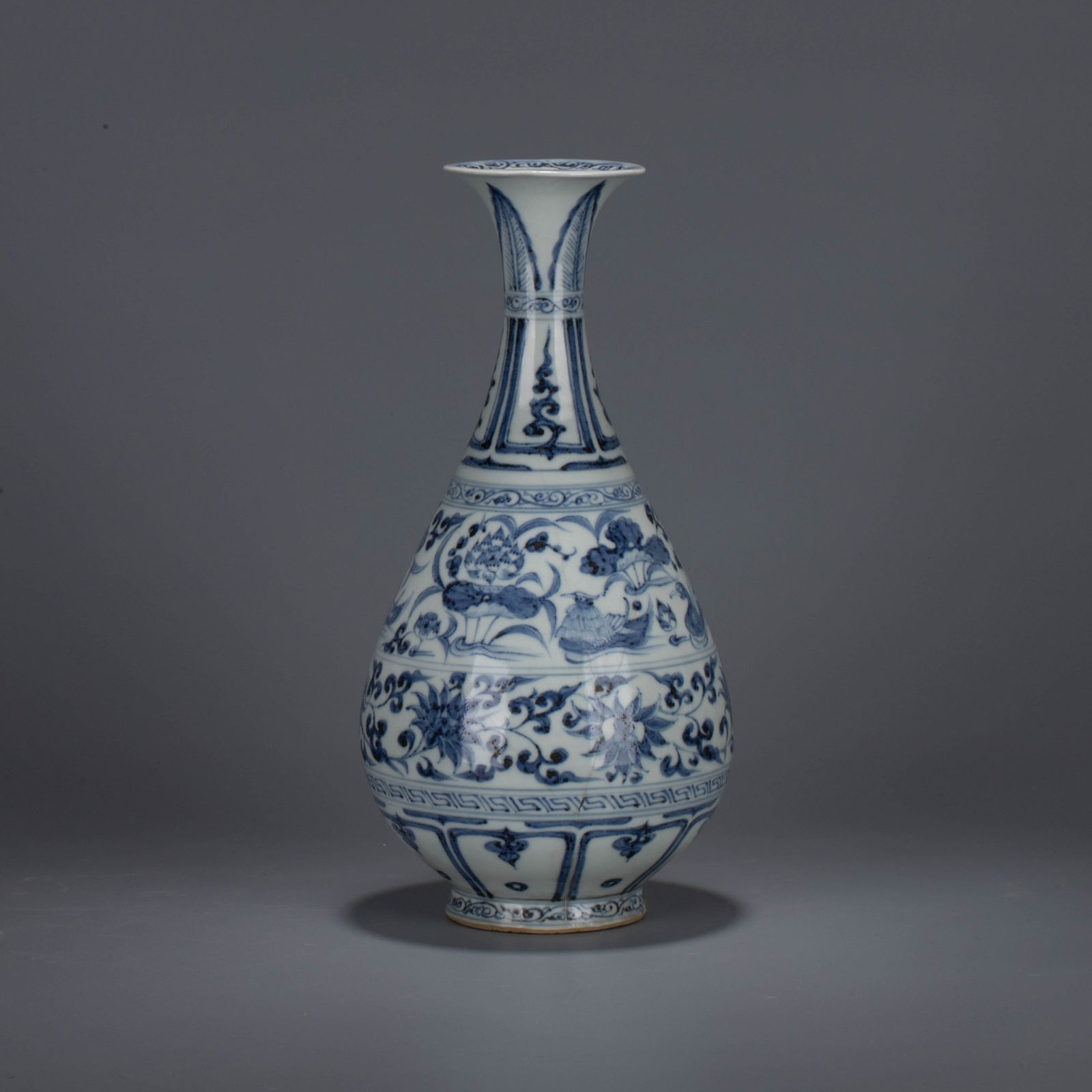Yuan Dynasty, Blue-and-White "Mandarin Ducks in Lotus Pond" Pattern Yuhuchun Vase: Yuan Dynasty, Blue-and-White "Mandarin Ducks in Lotus Pond" Pattern Yuhuchun Vase