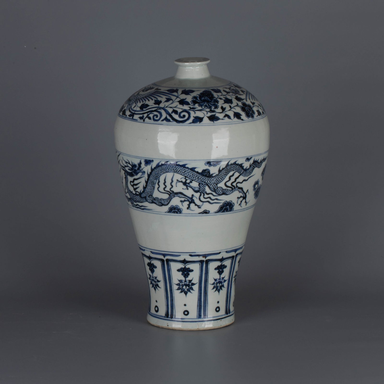 Yuan Dynasty, Blue-and-White Dragon Pattern Plum Vase (1 of 5)