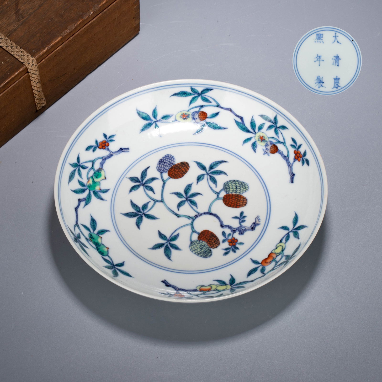 Qing Kangxi Doucai Flower and Fruit Pattern Dish (1 of 6)