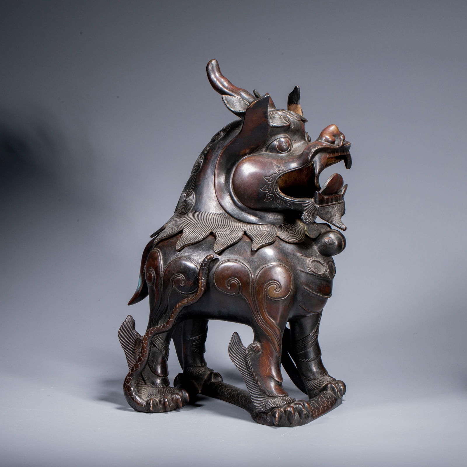 Ming Dynasty Lüdian (Mythical Beast) Bronze Incense Burner (1 of 9)