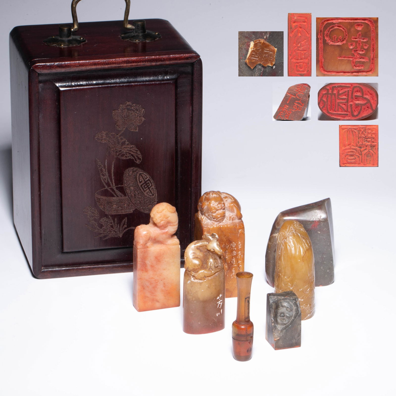 Ancient seal 7 o'clock, mahogany box with inscription: Ancient seal 7 o'clock, mahogany box with inscription
