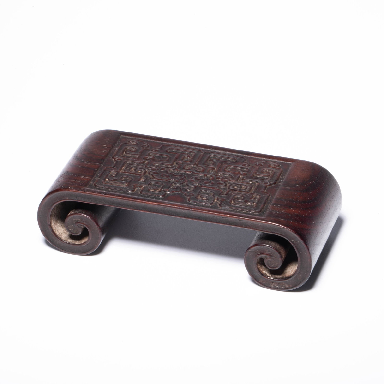 Qing Dynasty Red Sandalwood Carved Dragon Pattern Scroll Foot Ink Bed: Qing Dynasty Red Sandalwood Carved Dragon Pattern Scroll Foot Ink Bed
