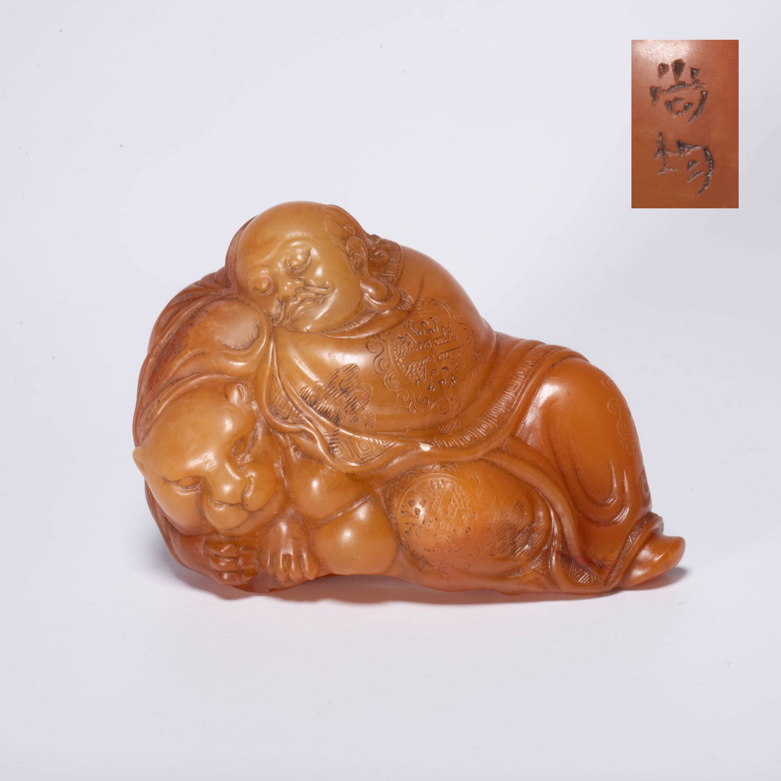 Qing Dynasty Zhou Shangjun marked Tianhuang Fuhu Arhat (1 of 6)