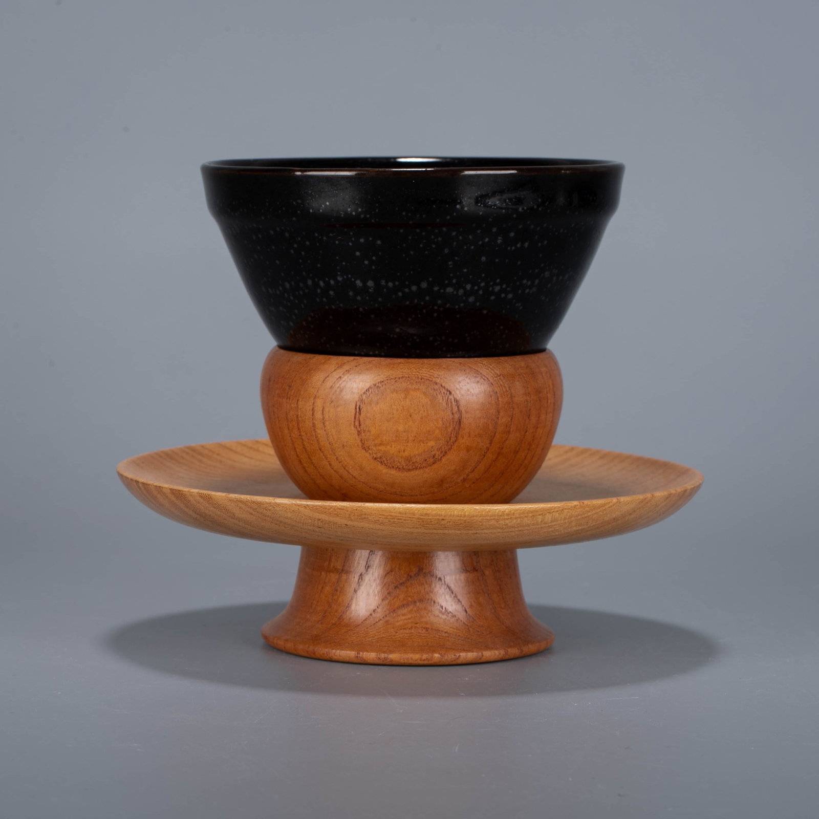 Song oil-spot glaze Tianmu tea bowl, tea bowl stand set: Song oil-spot glaze Tianmu tea bowl, tea bowl stand set