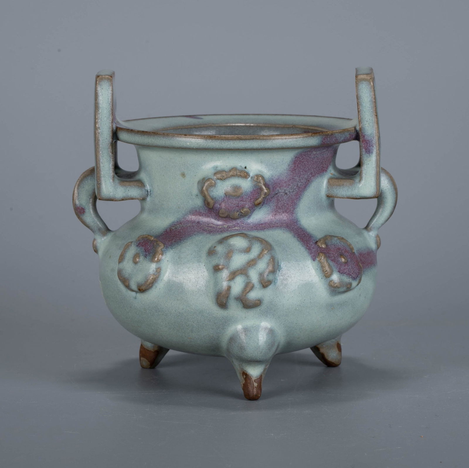 Jun-glazed binaural three-legged incense burner: Jun-glazed binaural three-legged incense burner