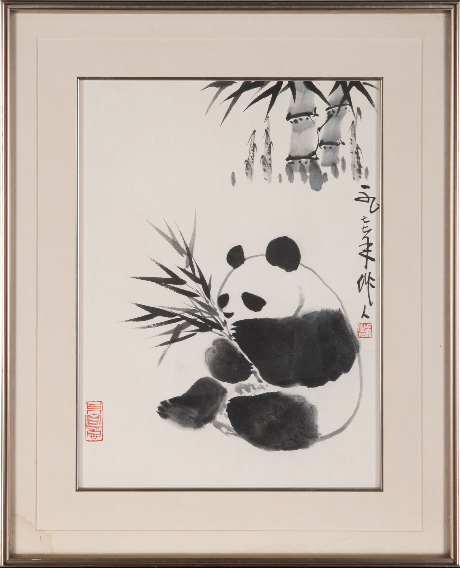 Wu Zuoren Panda Ink on Paper Frame: Wu Zuoren Panda Ink on Paper Frame