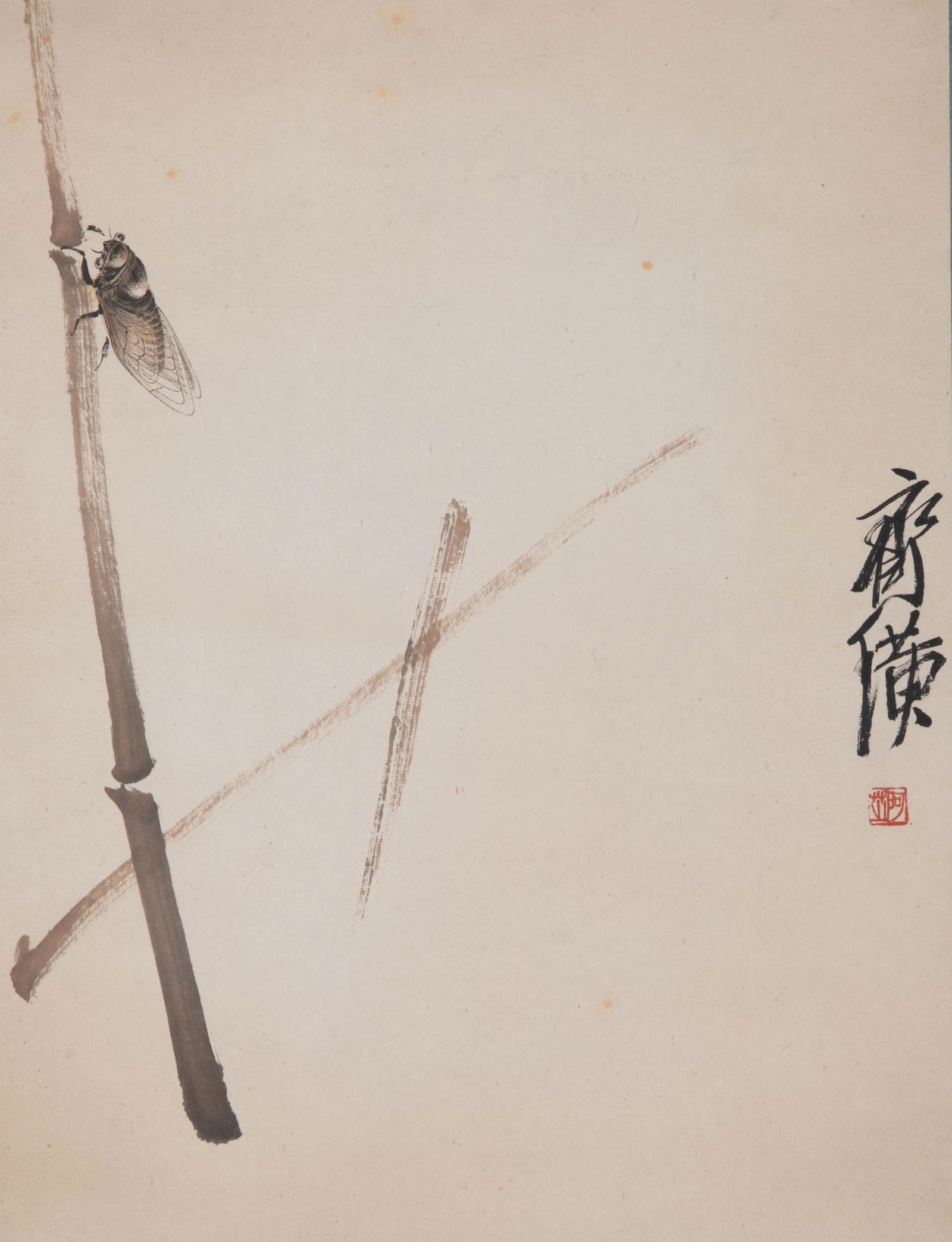 Qi Baishi Cicada: Source: fuxinan, formerly collected by the hosokawa family this ink painting "cicada" is a masterpiece of qi baishi's freehand paintings in his later years. the painting depicts bamboo branches and