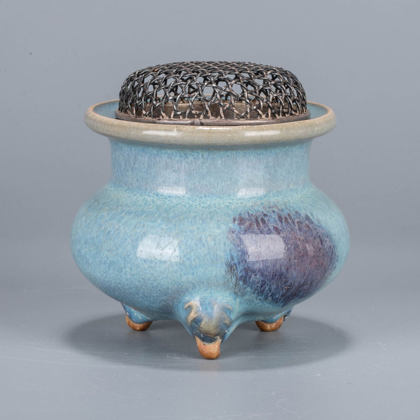 Gold Jun ware three-legged incense burner: Gold Jun ware three-legged incense burner