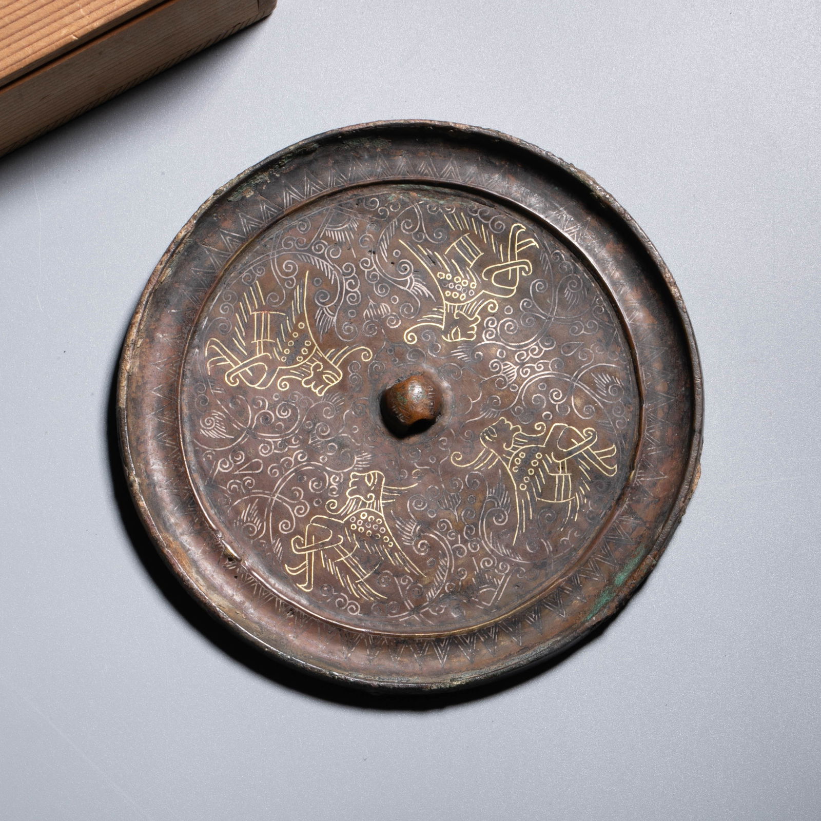 Warring States Period Bronze Mirror with Inlaid Gold and Silver Patterns of Four Gods: Warring States Period Bronze Mirror with Inlaid Gold and Silver Patterns of Four Gods