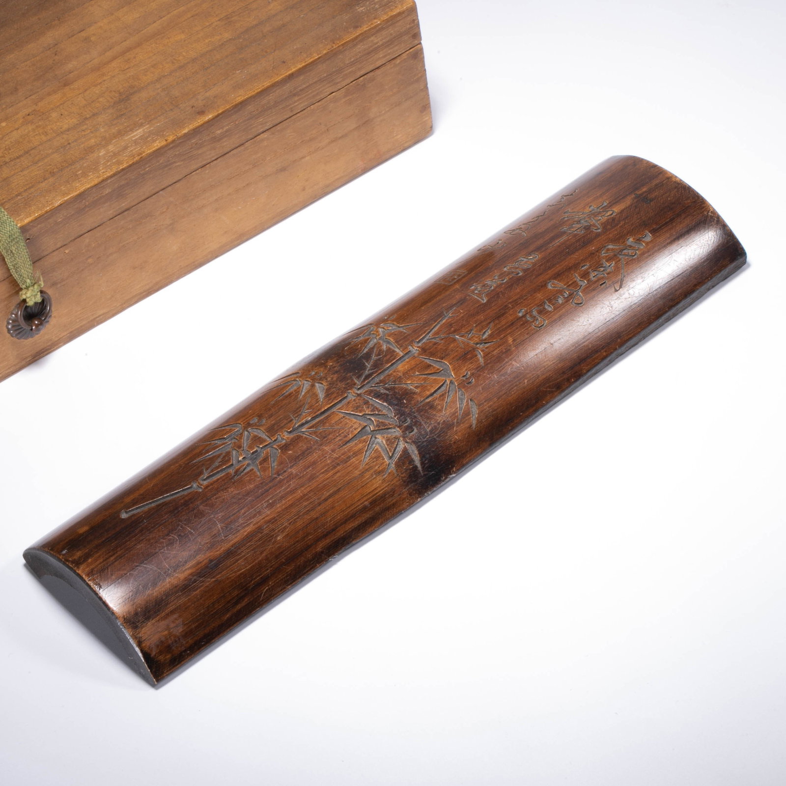 Qing Dynasty Bamboo Carved Poetry Arm Rest Box: Qing Dynasty Bamboo Carved Poetry Arm Rest Box