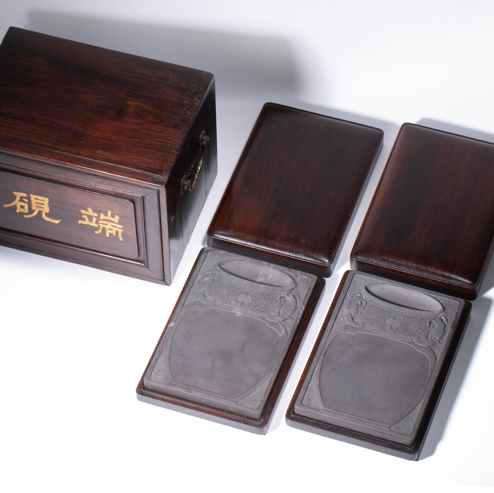 Duanxi Taiping Youxiang Pair of Inkstones: Duanxi Taiping Youxiang Pair of Inkstones