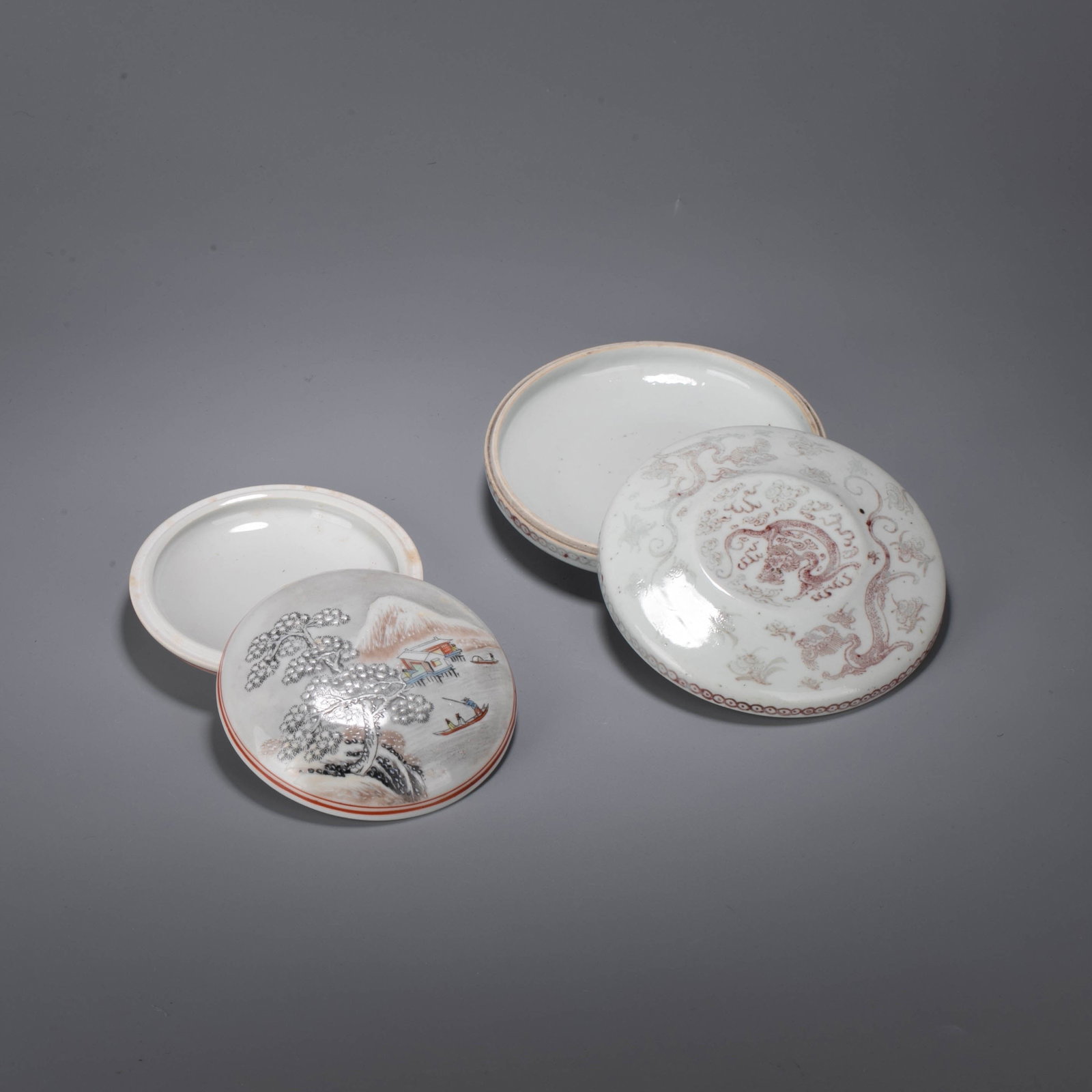 Qing Dynasty Underglaze red and pastel ink pad box 2 points (1 of 13)