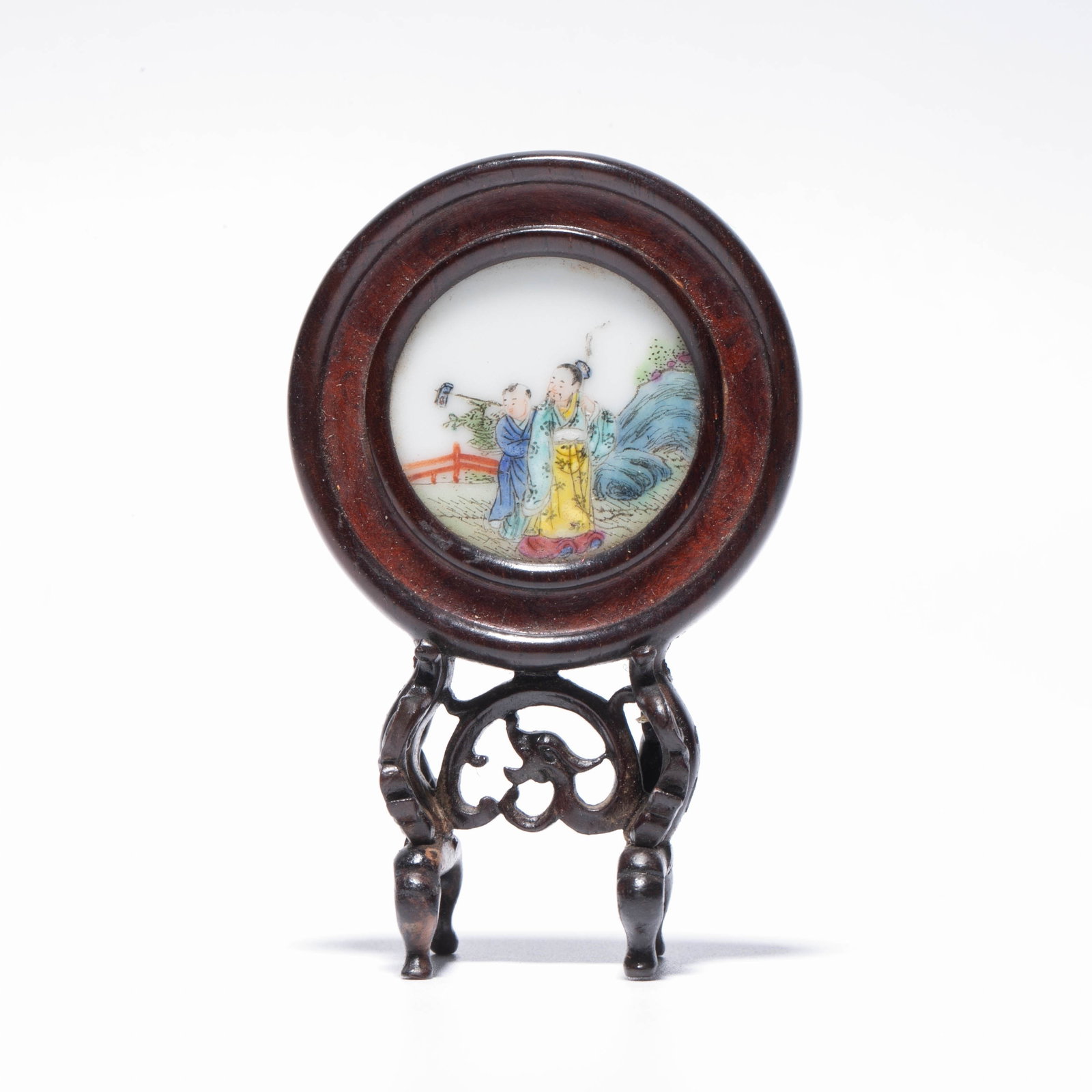Qing Dynasty small pastel inkstone screen: Qing Dynasty small pastel inkstone screen