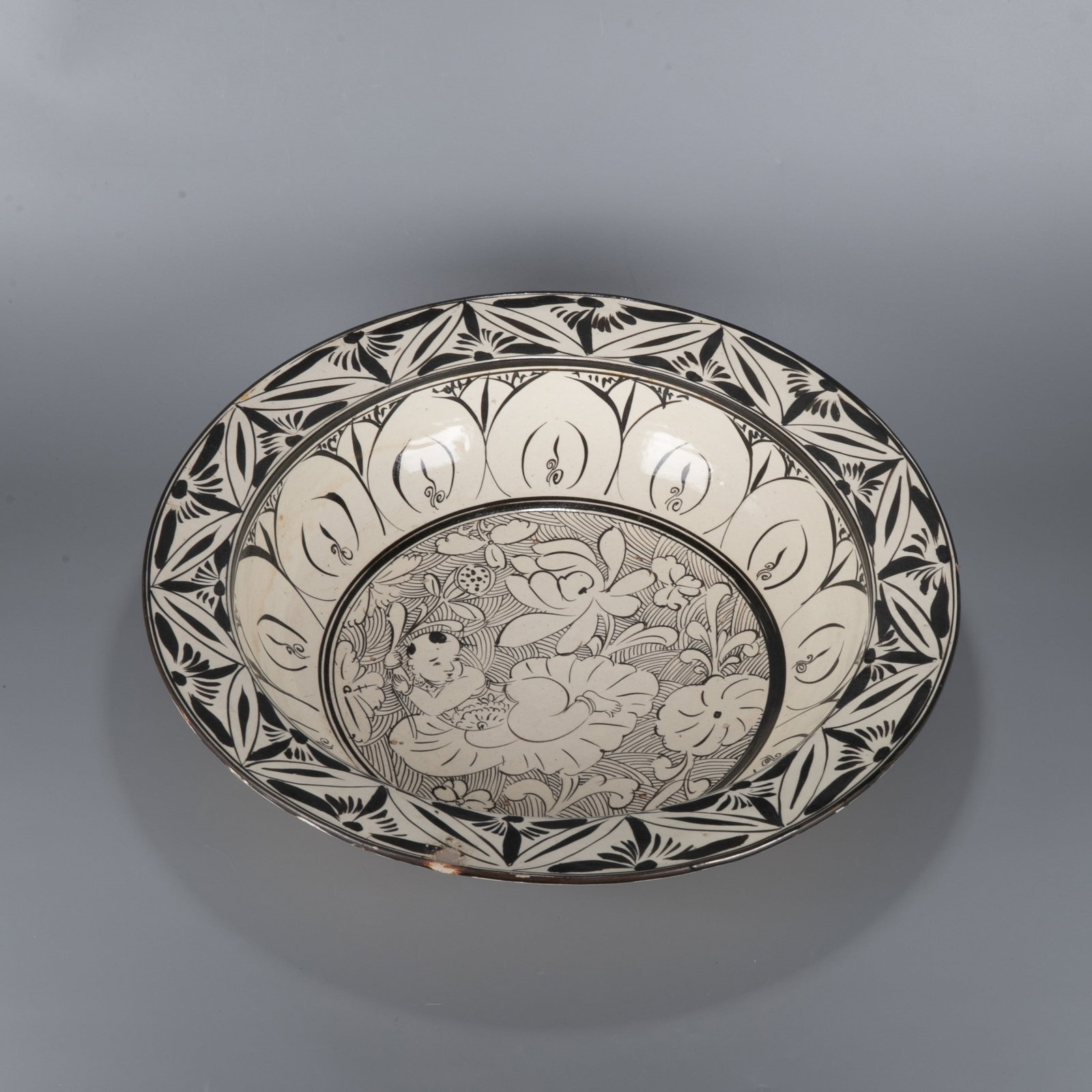 Iron-painted baby play basin from Cizhou Kiln, Song Dynasty: Iron-painted baby play basin from Cizhou Kiln, Song Dynasty