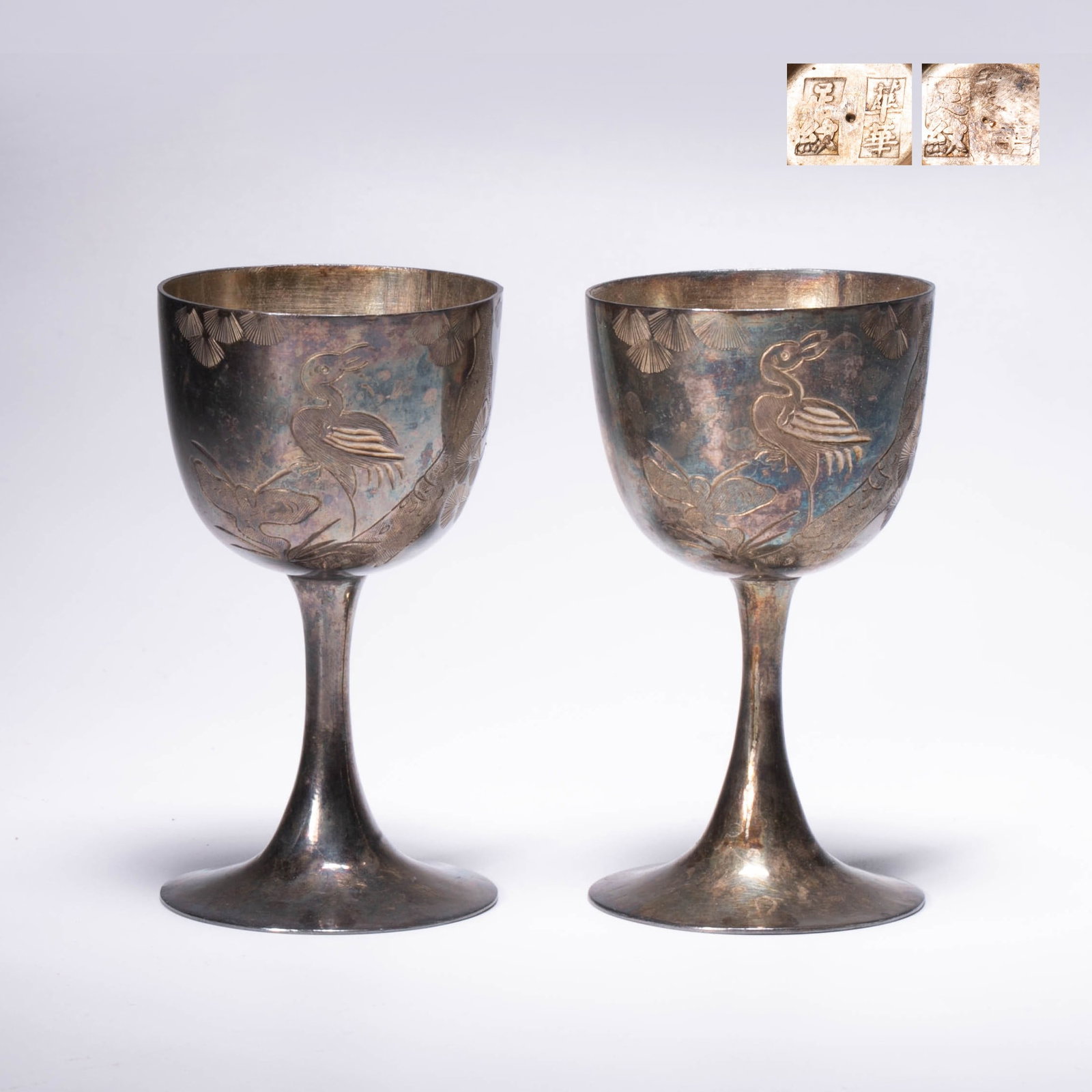 A pair of sterling silver incised flower cups (1 of 8)