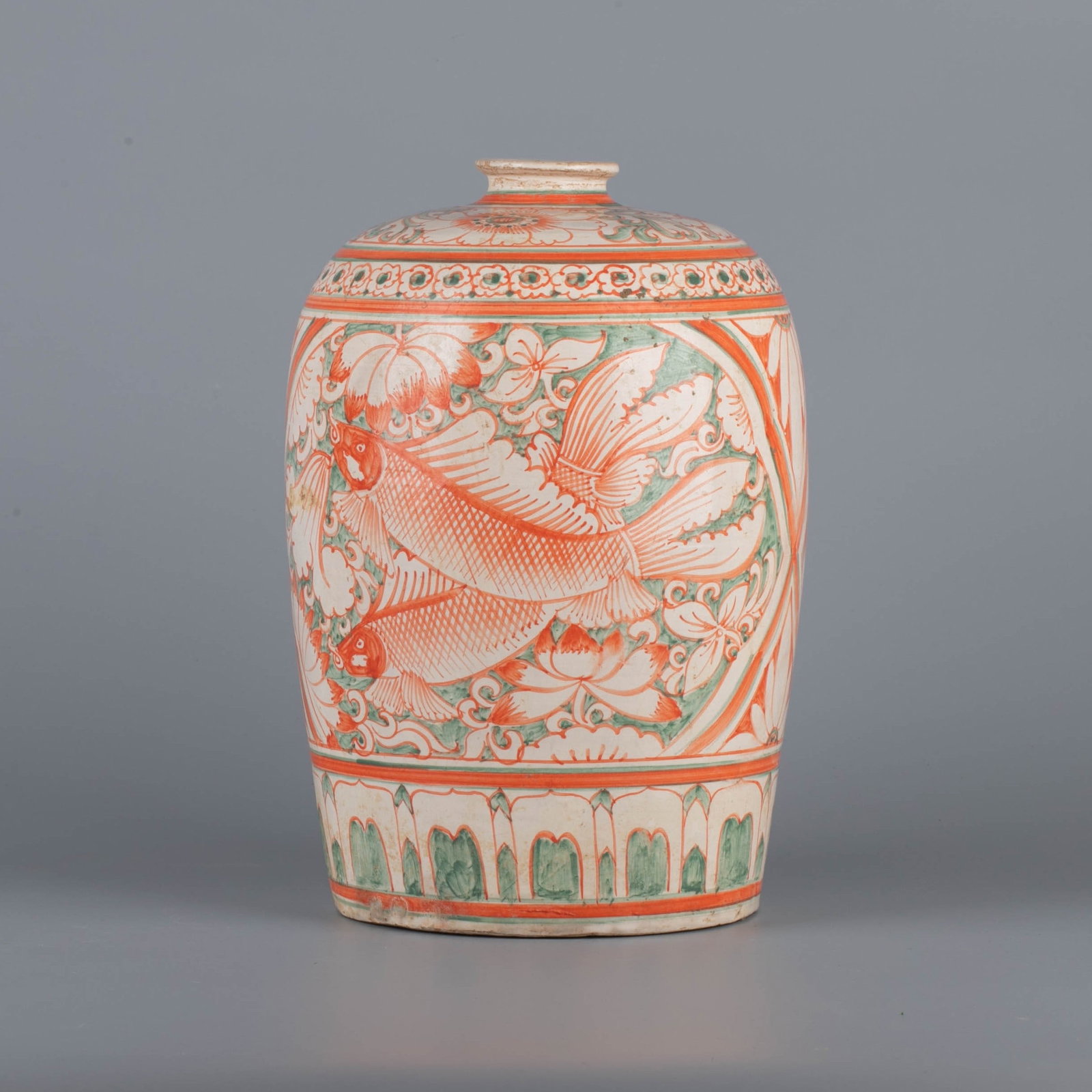 Song Dynasty red and green fish pattern meiping vase (1 of 6)