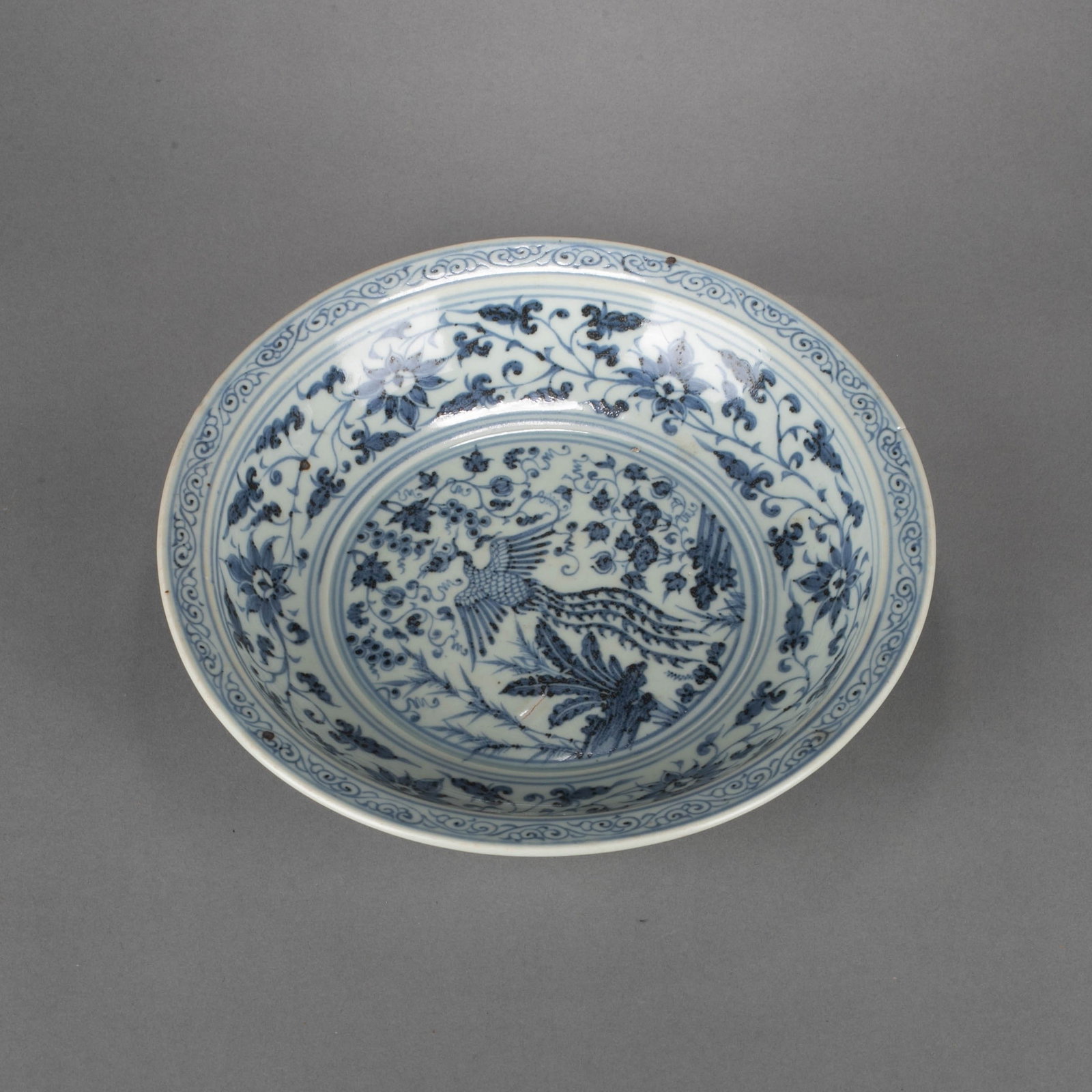Yuan blue and white phoenix pattern bowl: Yuan blue and white phoenix pattern bowl