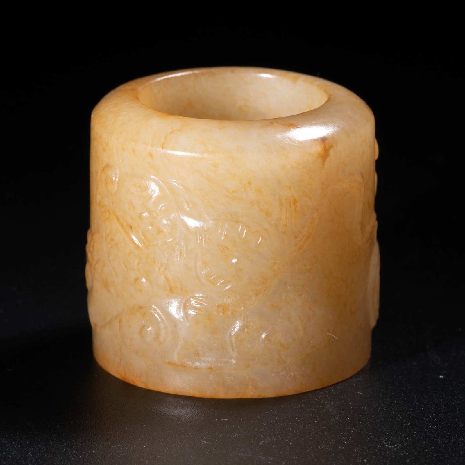 Hotan Topaz Embossed Chilong Pattern Ring Ring: Hotan Topaz Embossed Chilong Pattern Ring Ring