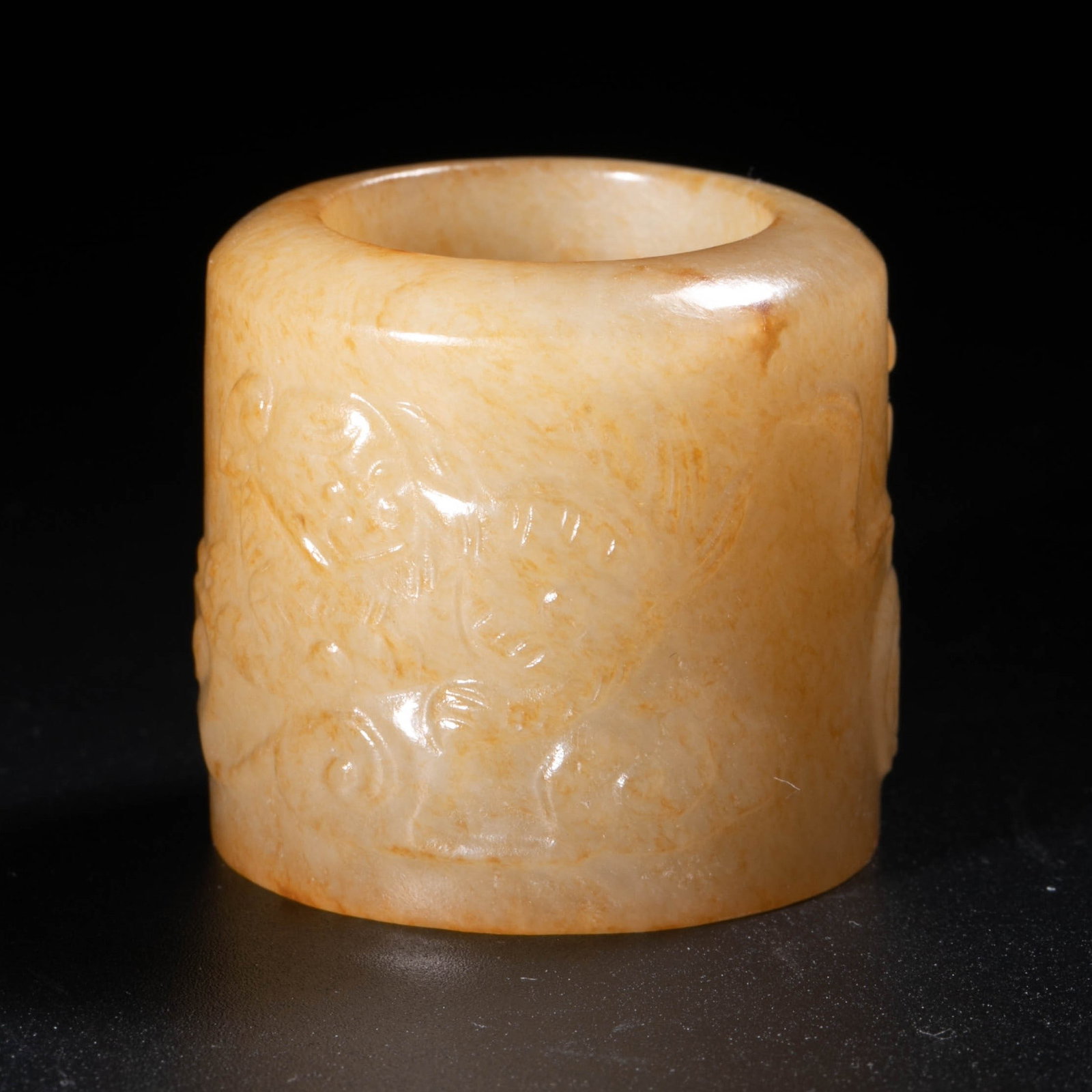 Hotan Topaz Embossed Chilong Pattern Ring Ring - 2