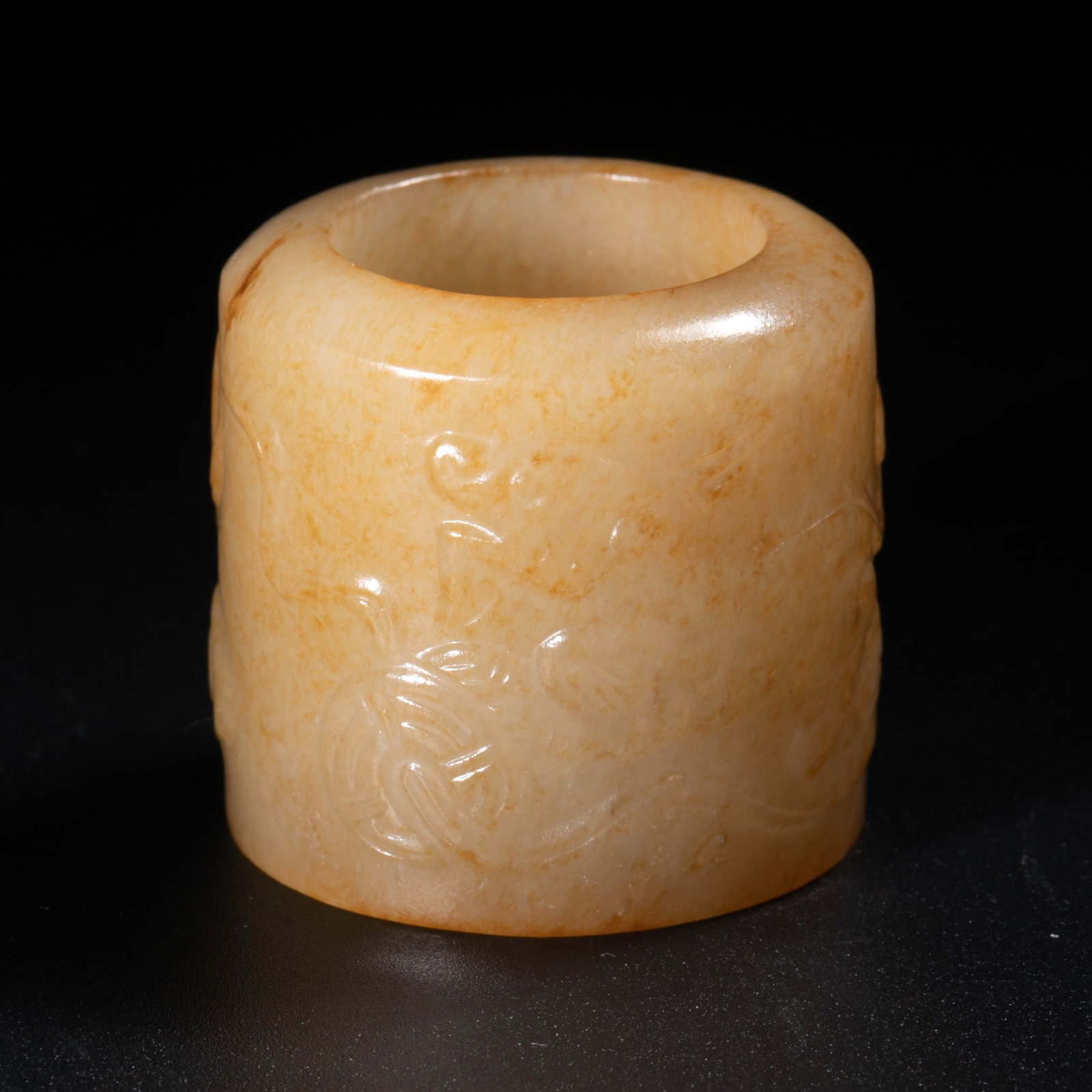 Hotan Topaz Embossed Chilong Pattern Ring Ring - 3