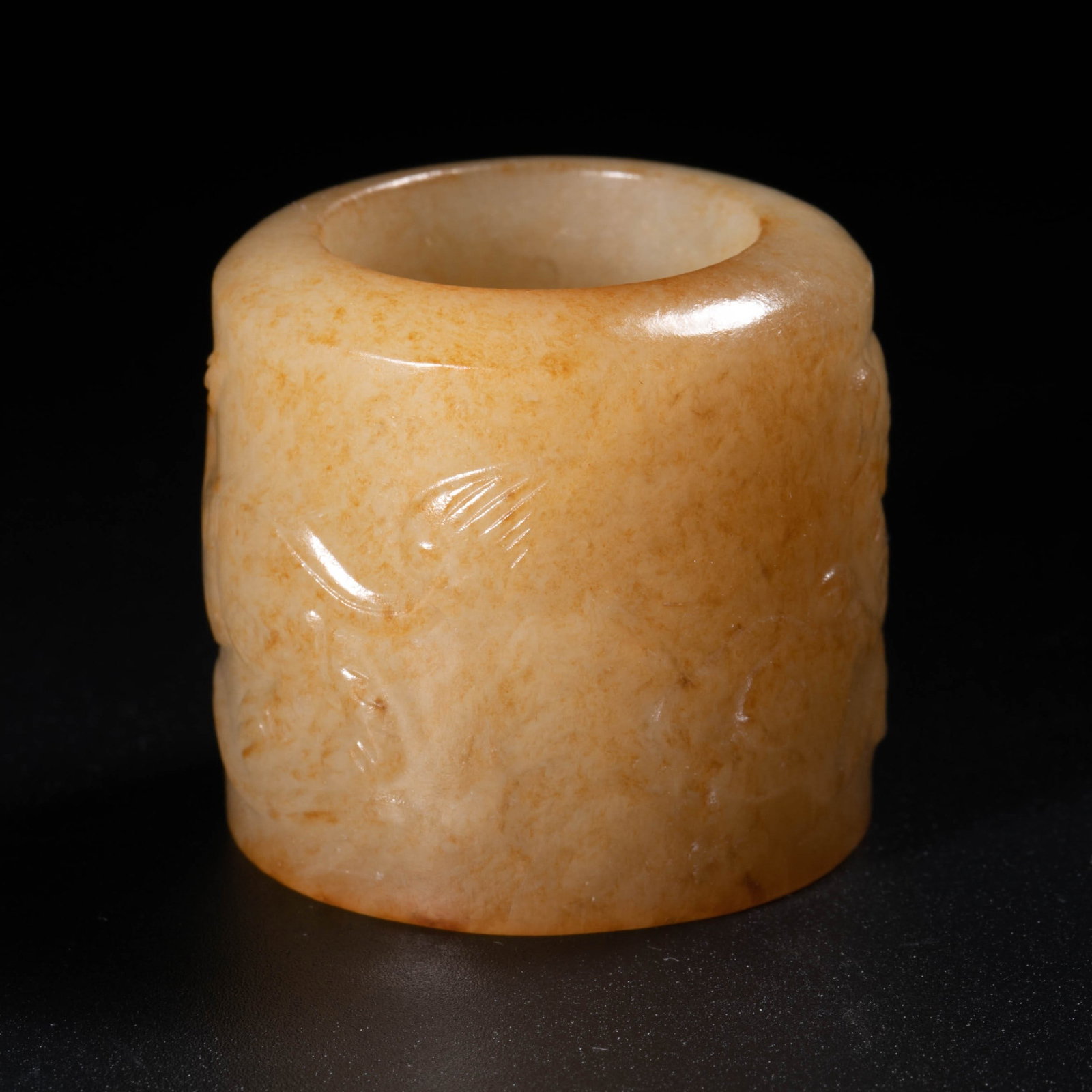 Hotan Topaz Embossed Chilong Pattern Ring Ring - 4