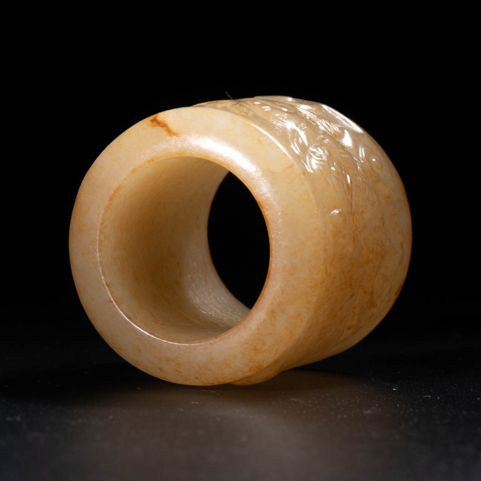 Hotan Topaz Embossed Chilong Pattern Ring Ring - 5