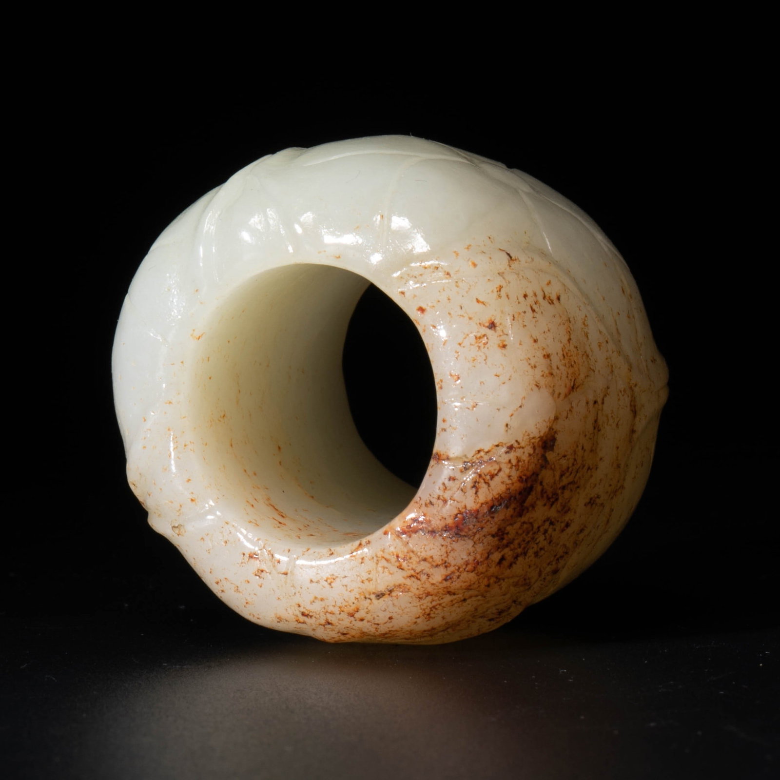 Hetian Jade Leather Embossed Ring Ring - 4