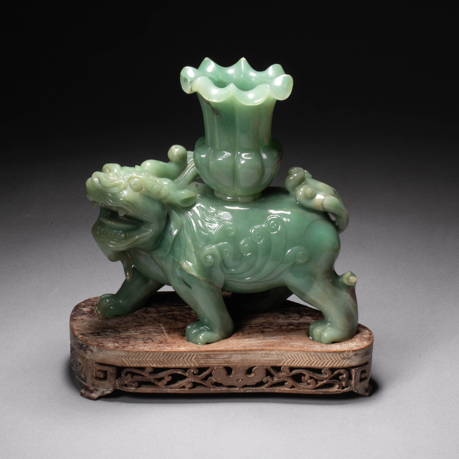Qing Dynasty Jade Carving of Auspicious Animals Carrying Flower Arrangement (1 of 6)
