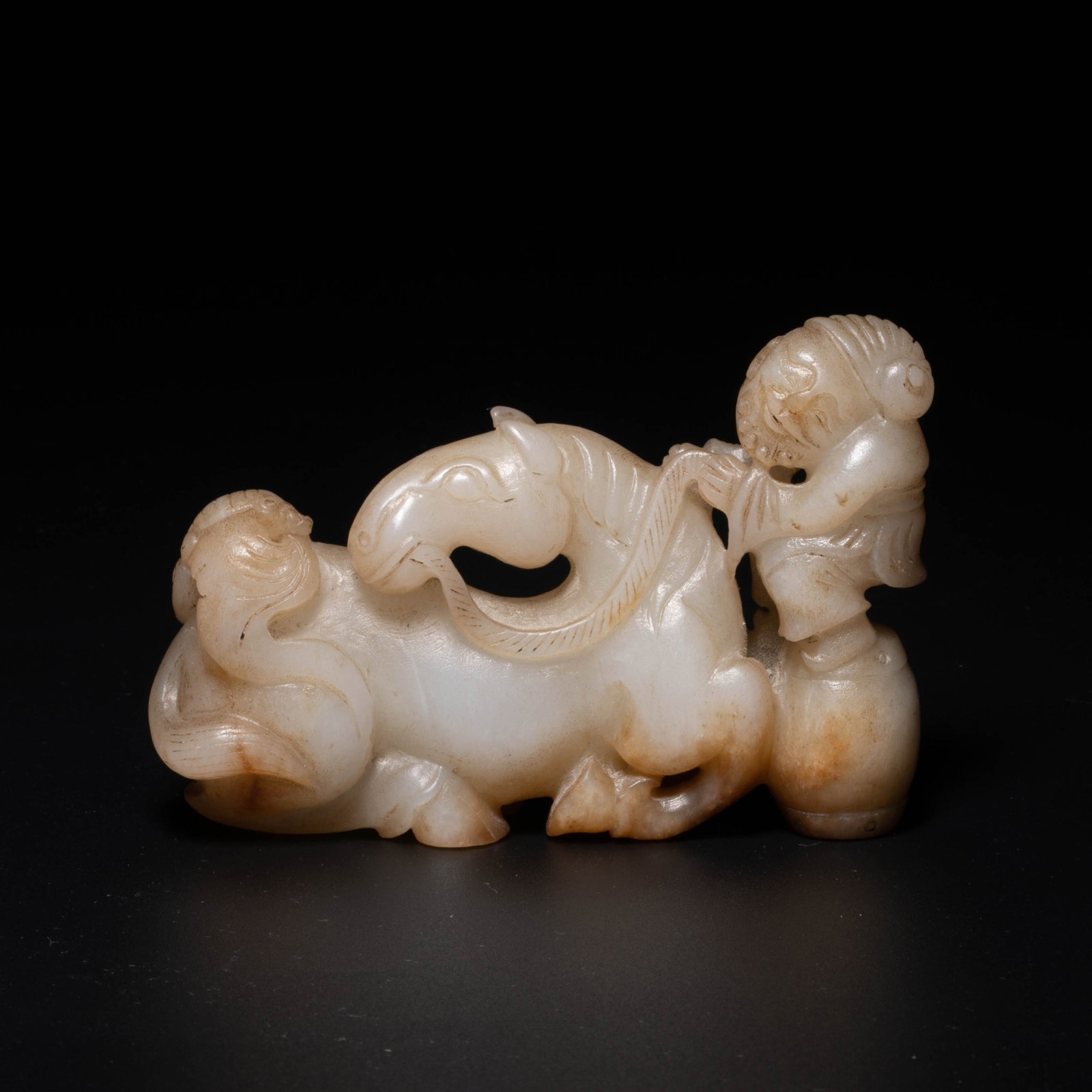 Qing Dynasty white jade boy playing with horse (1 of 6)