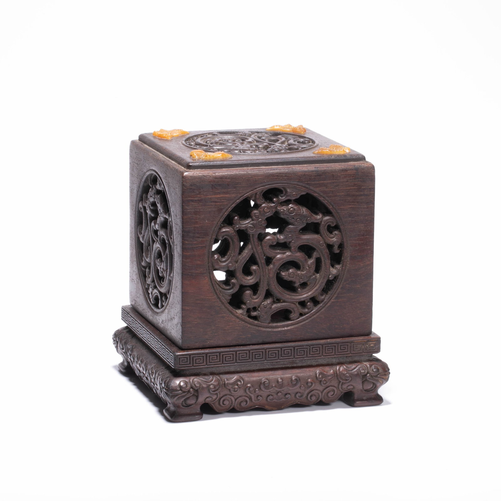 Qing dynasty red sandalwood inlaid mother-of-pearl carved dragon seal box (1 of 7)