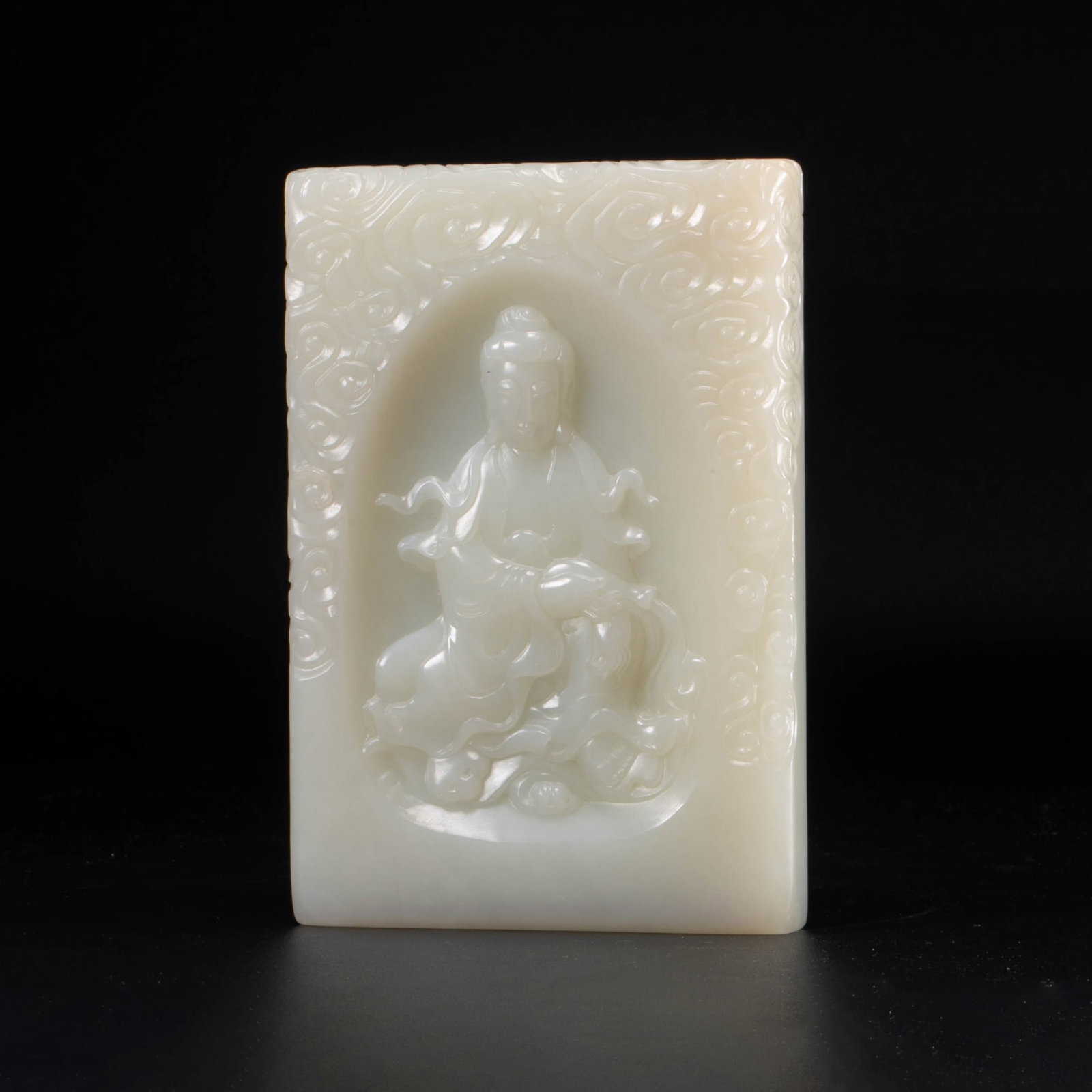 Qing Dynasty Hotan white jade incised Prajnaparamita Heart Sutra Guanyin Buddha amulet: Qing Dynasty Hotan white jade incised Prajnaparamita Heart Sutra Guanyin Buddha amulet