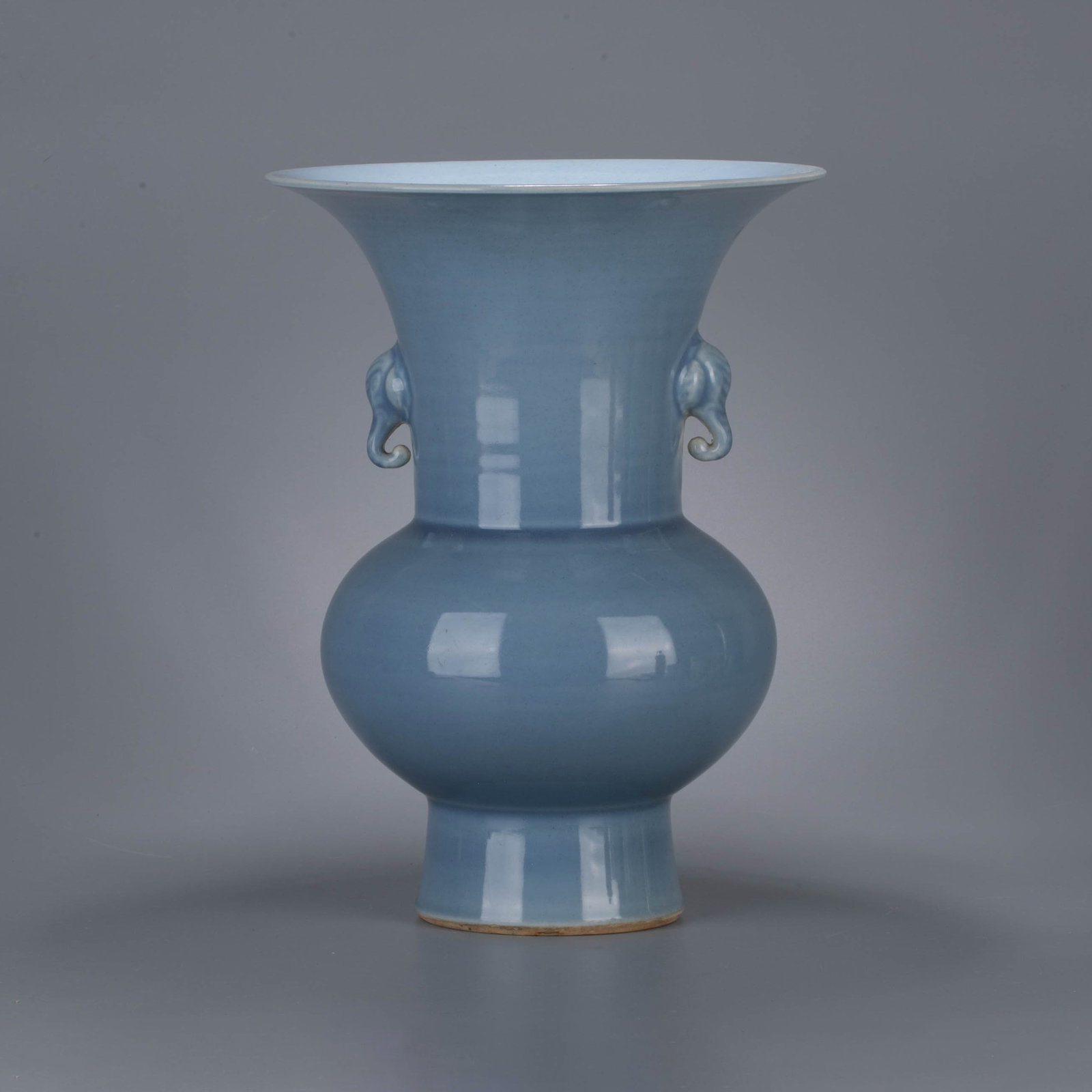 Qing dynasty blue glaze animal ear vase: Qing dynasty blue glaze animal ear vase