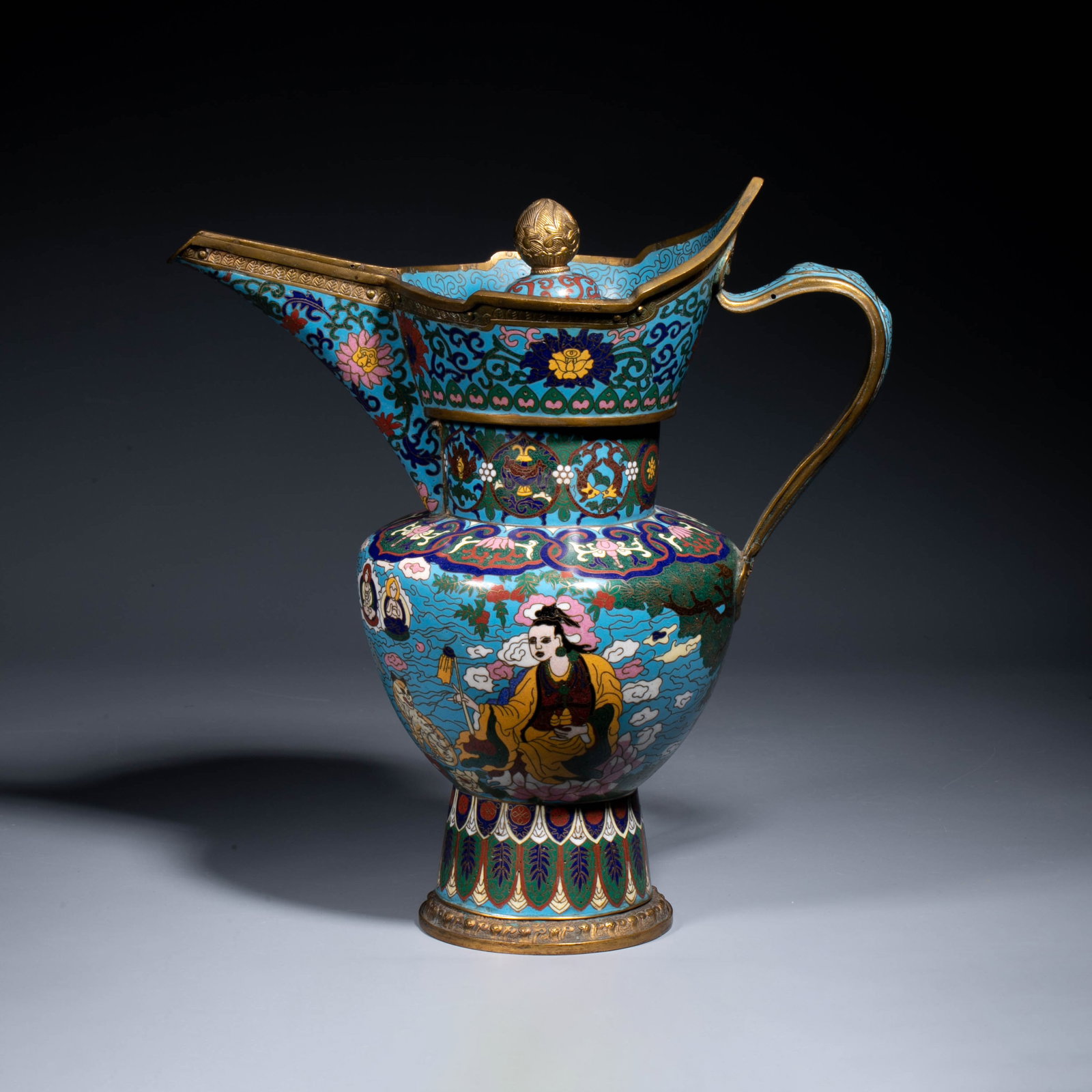 Qing dynasty cloisonn?? enamel immortal figure monk hat pot (1 of 10)