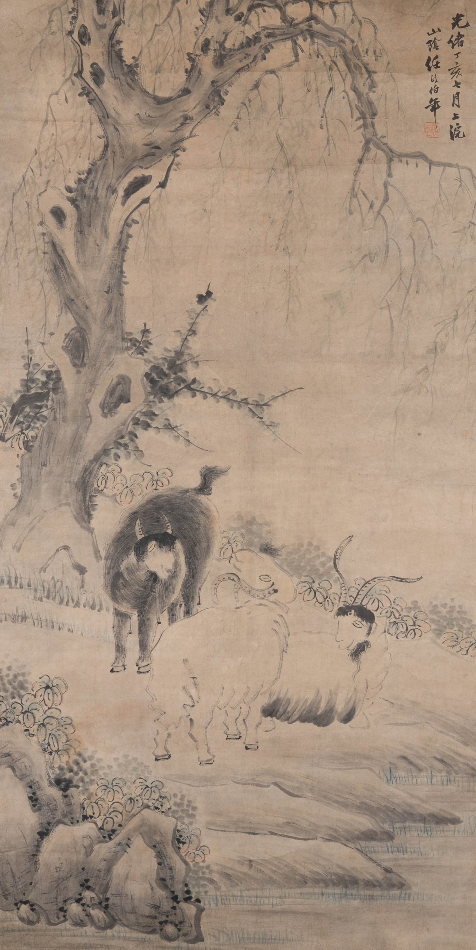 Ren Bonian Sanyang Kaitai Picture: Ren Yi (1840-1896), courtesy name Bonian, was born in Shaoxing, Zhejiang Province. He was one of the representative painters of the "Marine Painting School" in the late Qing Dynasty. He sold