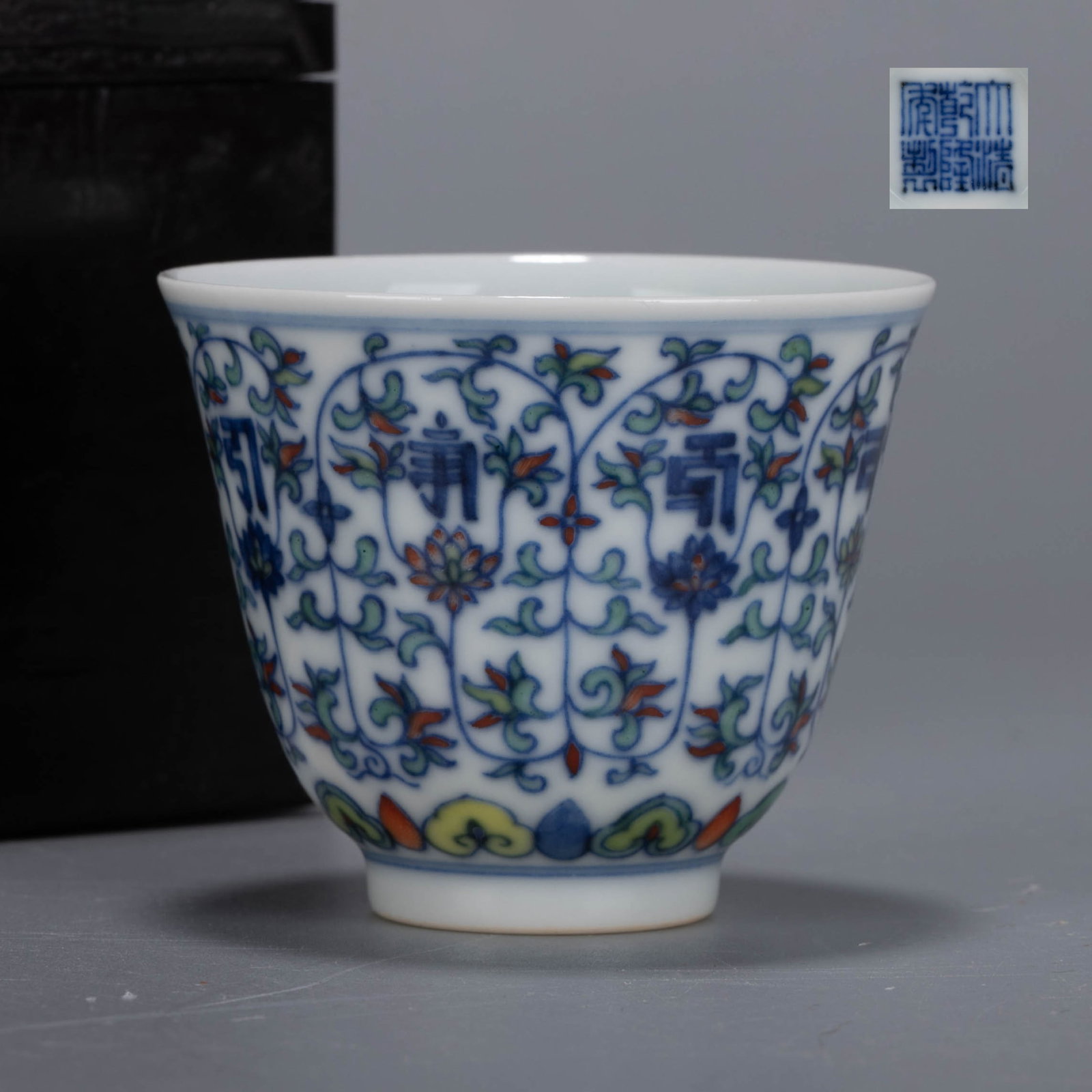 Qianlong Period, Qing Dynasty, Doucai Flower Pattern Cup: Qianlong Period, Qing Dynasty, Doucai Flower Pattern Cup