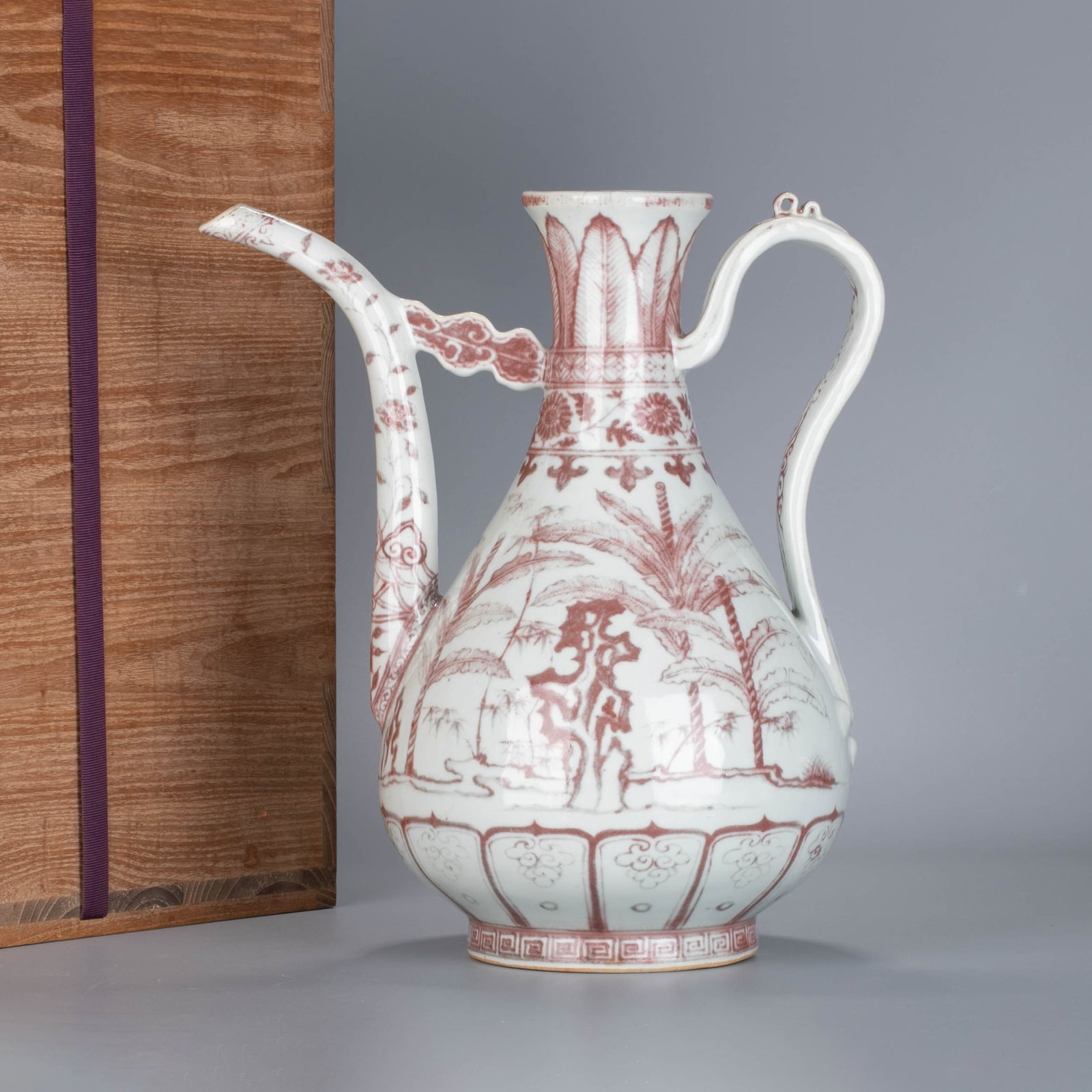Ming Dynasty Hongwu underglaze red large handle vessel: Ming Dynasty Hongwu underglaze red large handle vessel