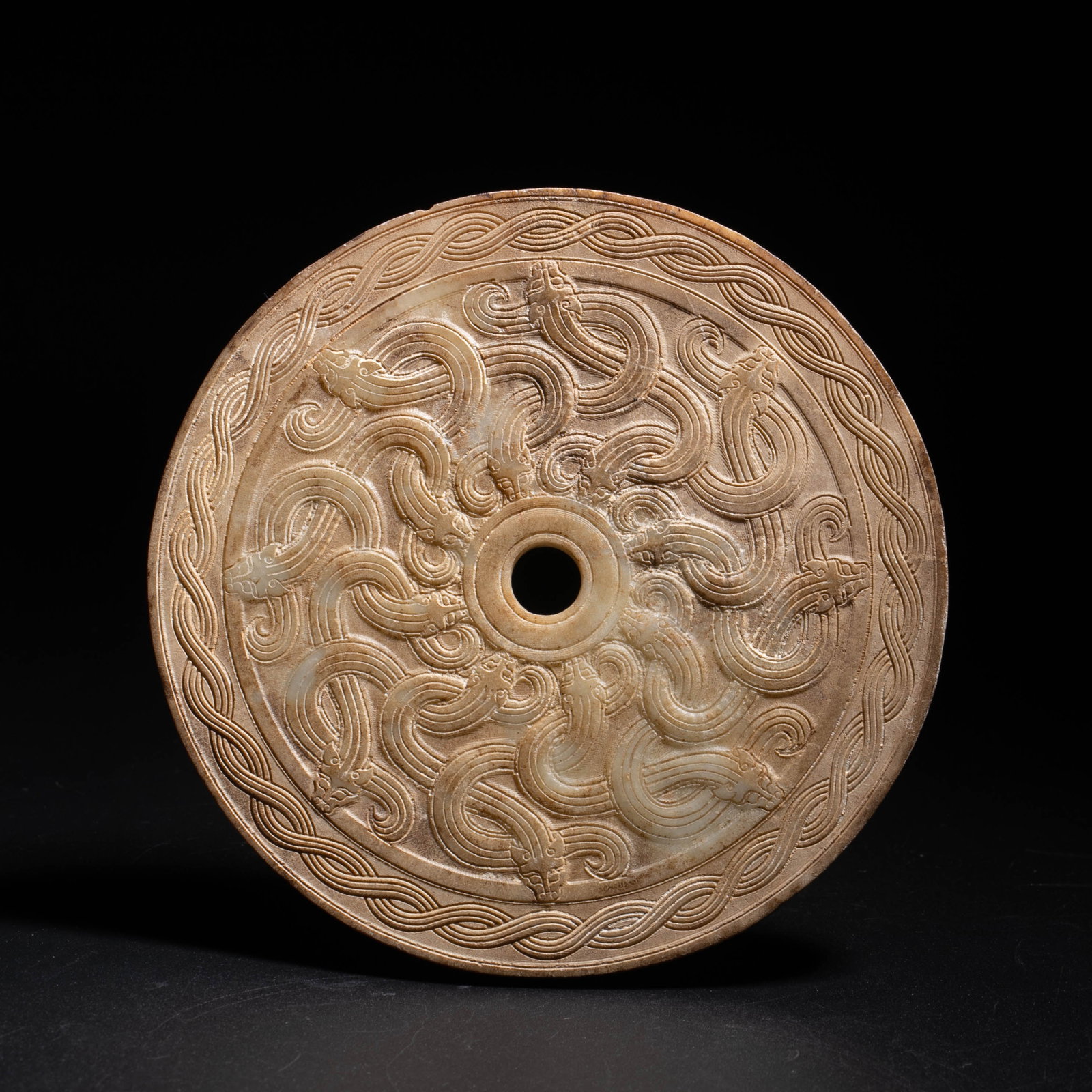 Warring States Period Chilong jade bi disc: Warring States Period Chilong jade bi disc