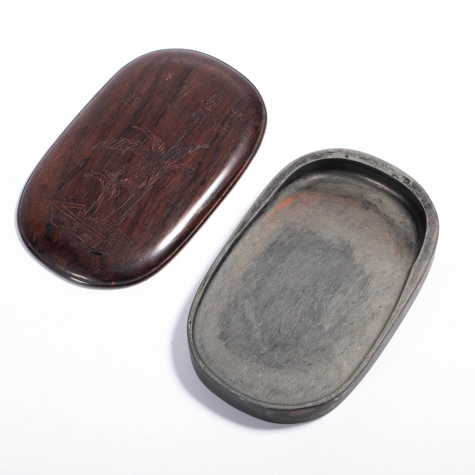 Qing Dynasty Mahogany cover with carved poetic pattern inkstone (1 of 5)