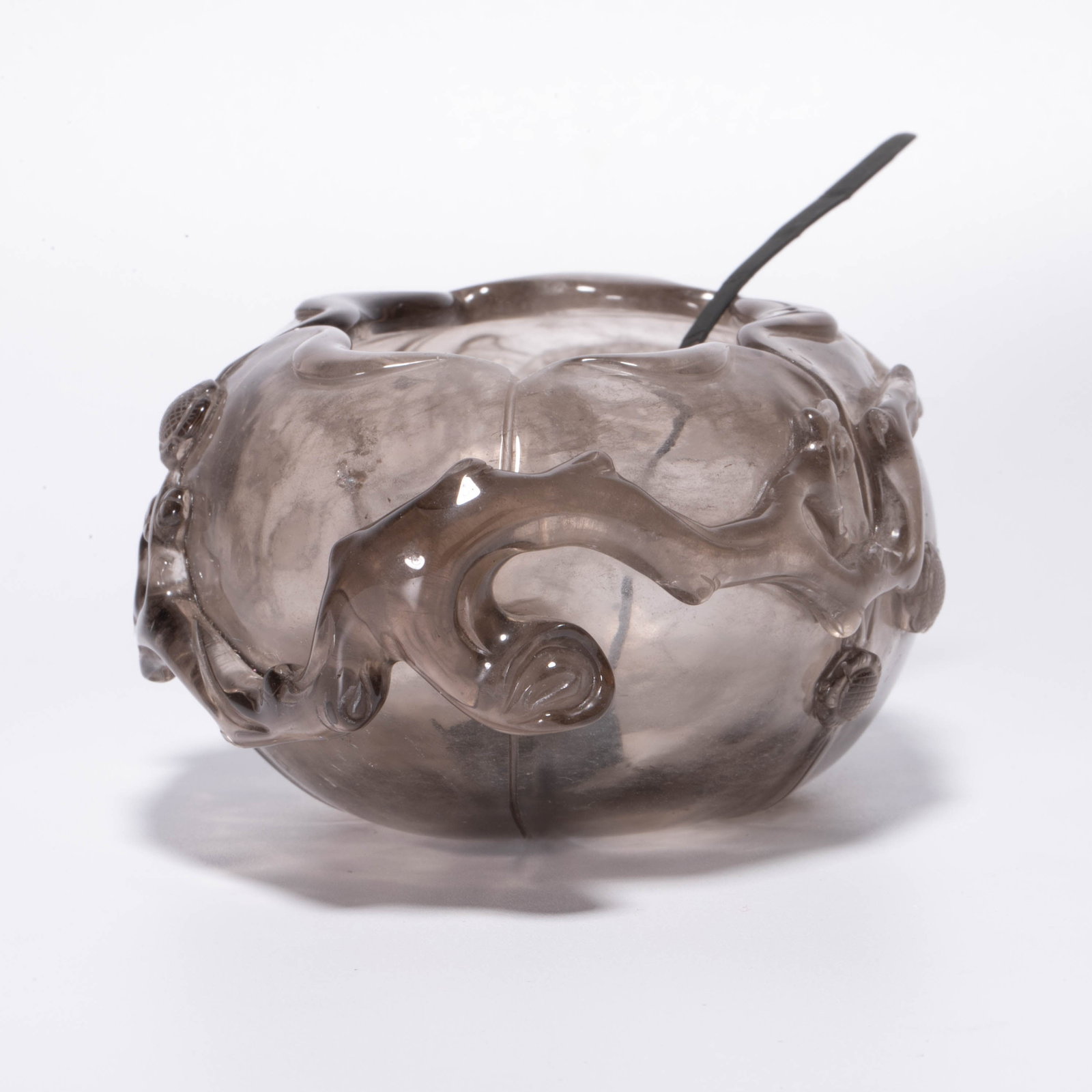 Qing Dynasty Ink Crystal water vessel Cat Shaped Spoon: Qing Dynasty Ink Crystal water vessel Cat Shaped Spoon