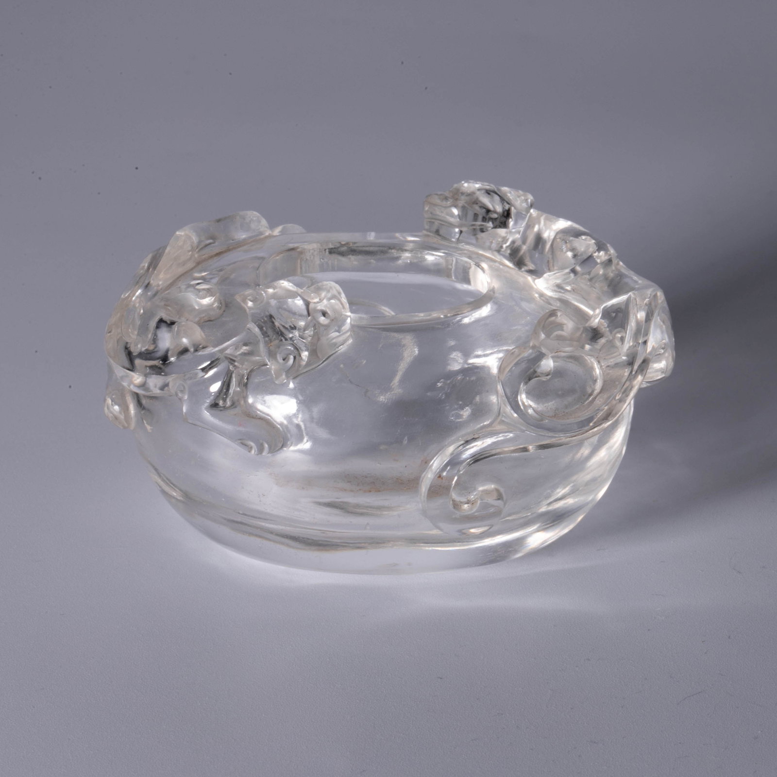 Qing Dynasty crystal water vessel with double-dragon motif, with peach-shaped spoon (1 of 11)