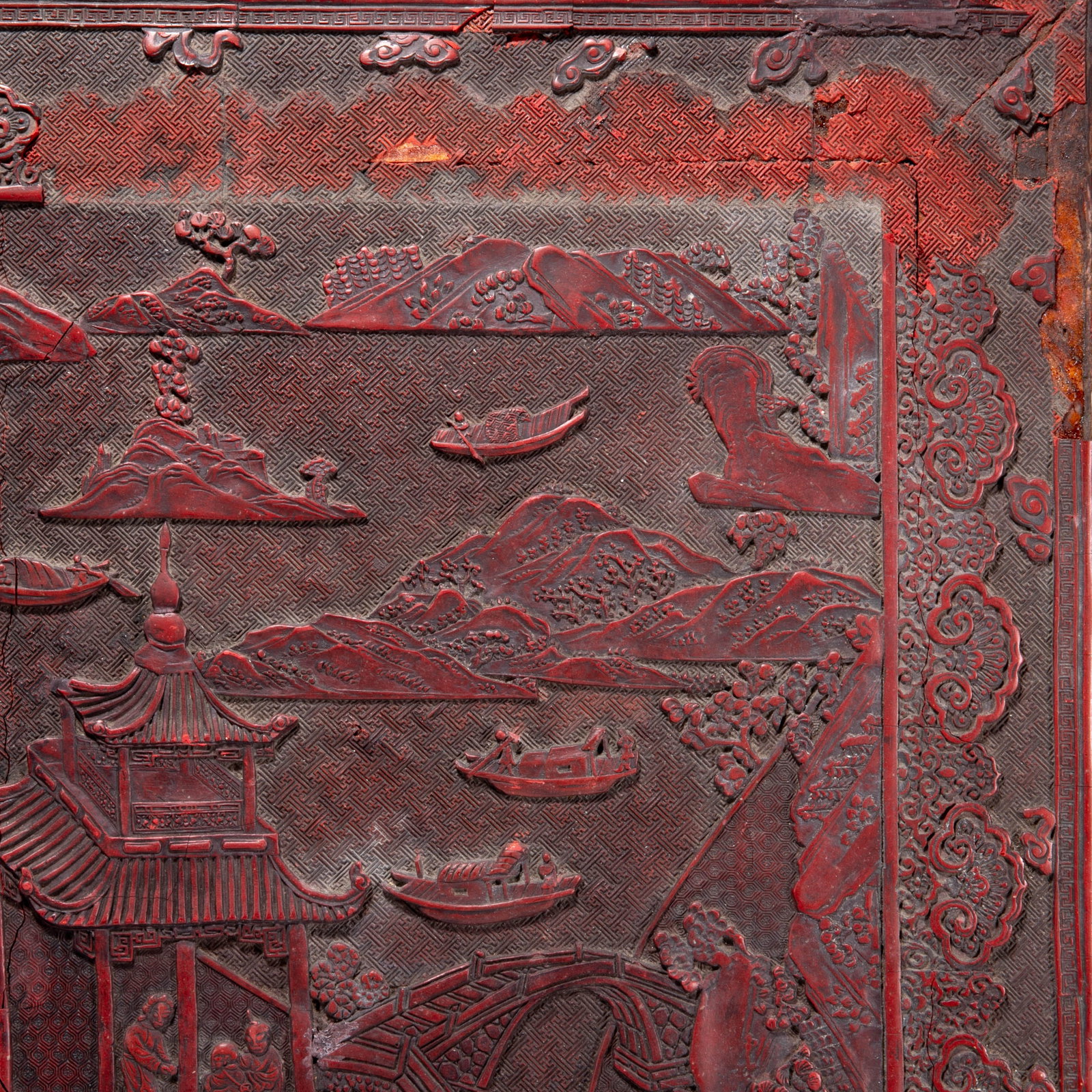 Carved lacquer landscape figural Square table - 10