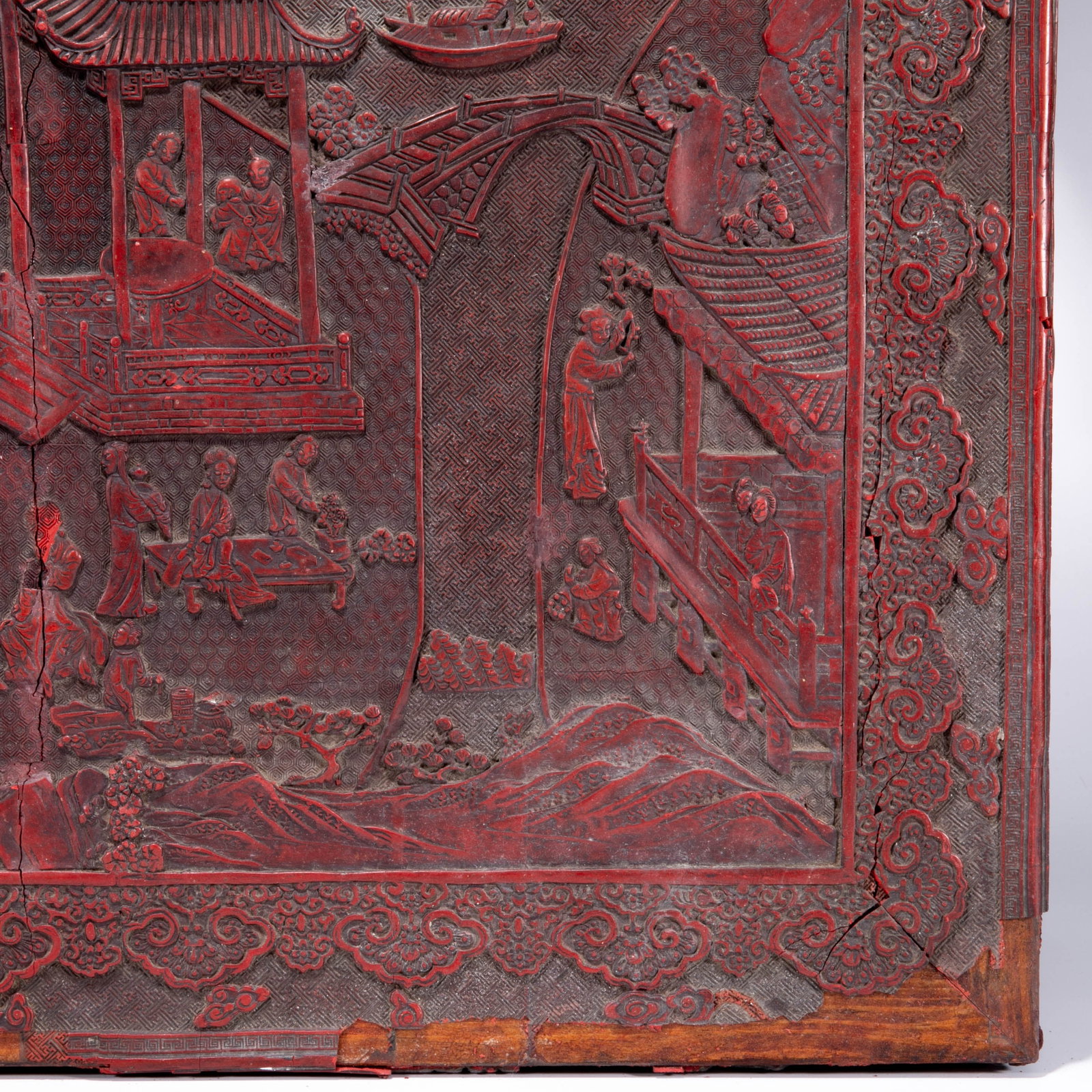 Carved lacquer landscape figural Square table - 11
