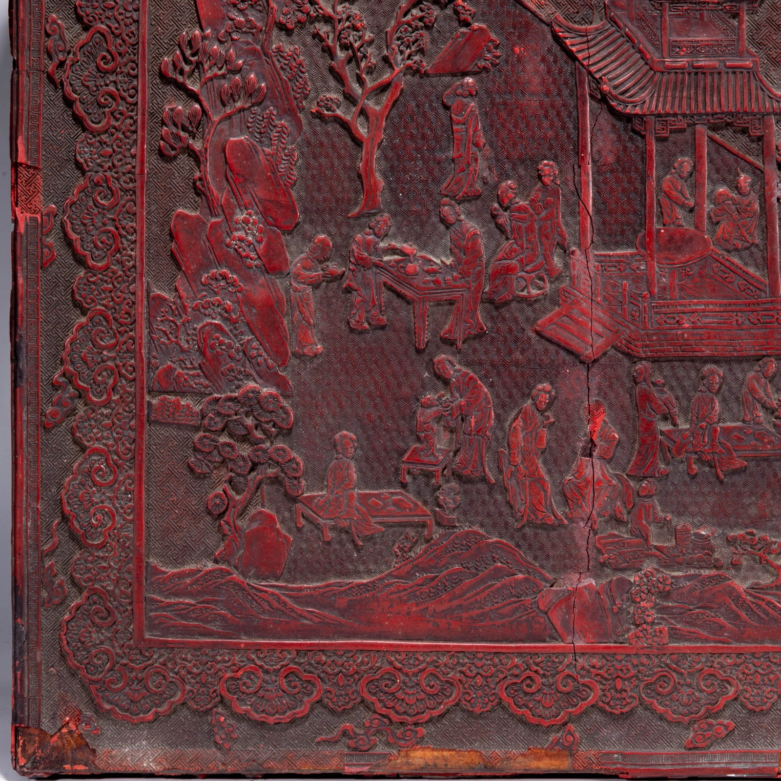 Carved lacquer landscape figural Square table - 12