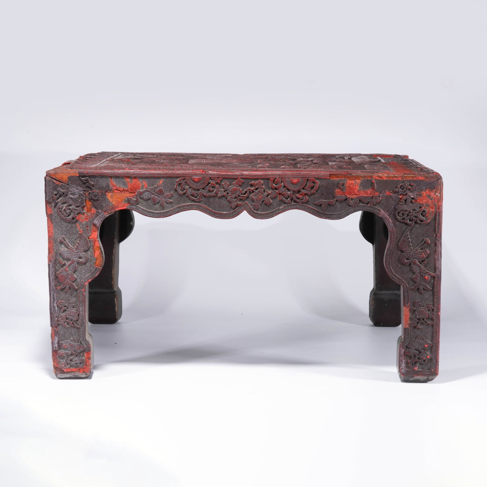 Carved lacquer landscape figural Square table - 7