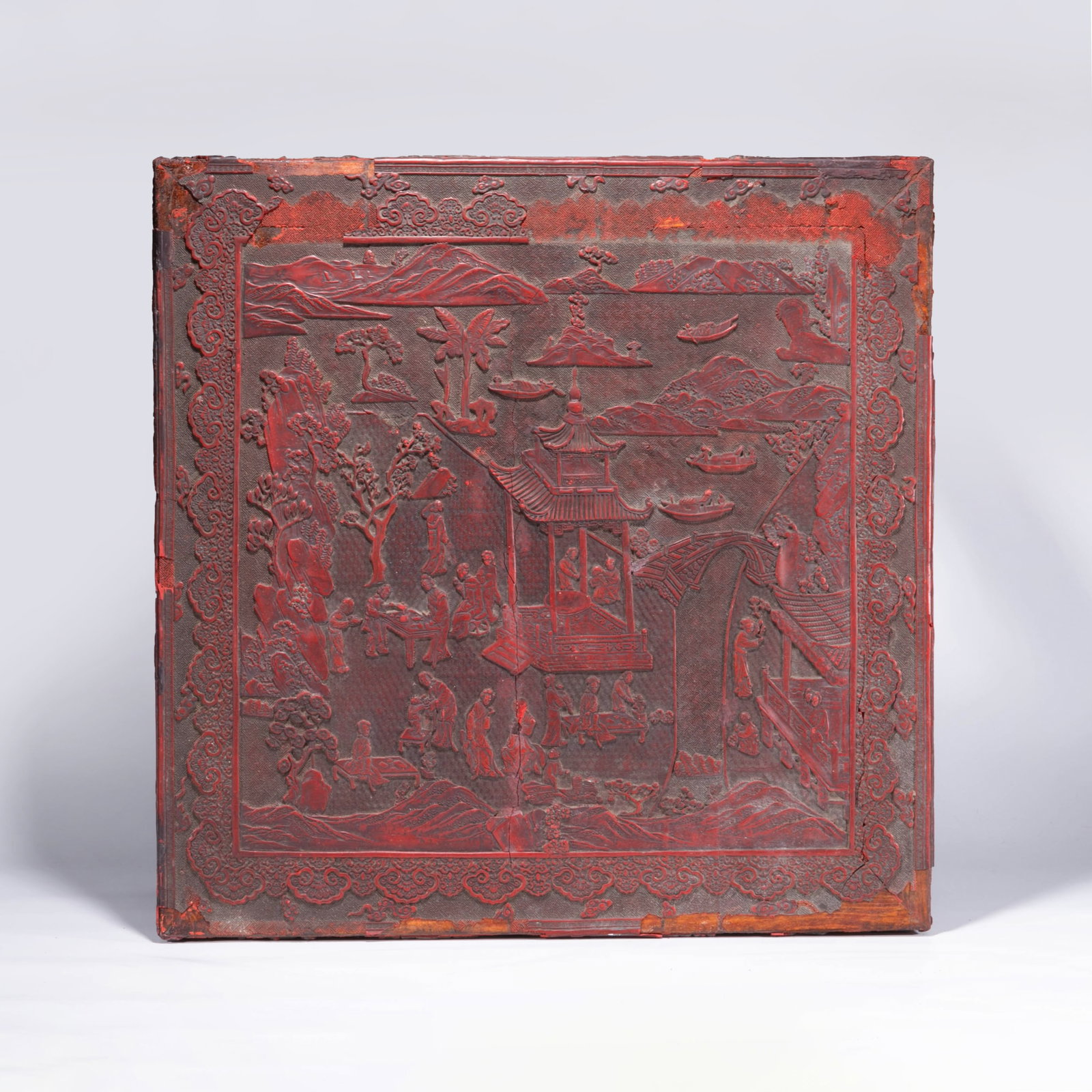 Carved lacquer landscape figural Square table - 8