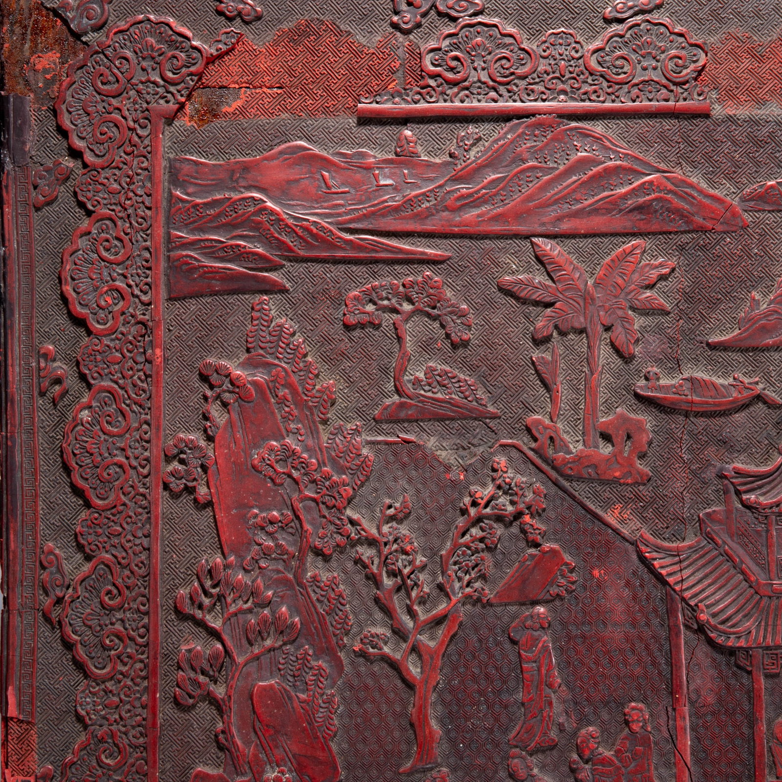 Carved lacquer landscape figural Square table - 9