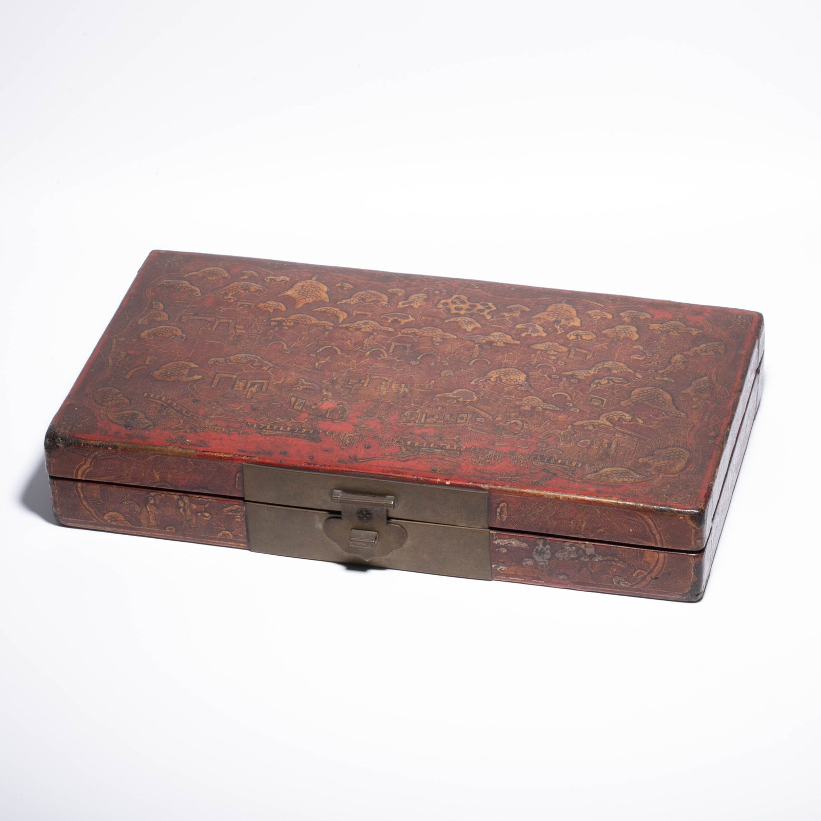 Early Qing Dynasty, red lacquer painting gold figural storyboard greeting card box (1 of 12)