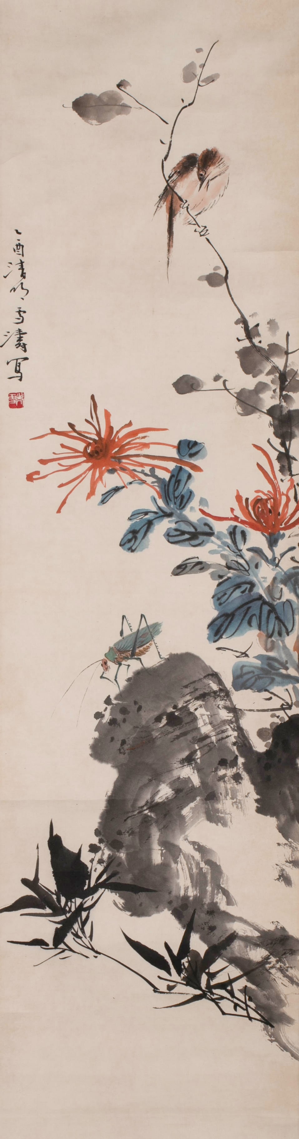 Wang Xuetao, chrysanthemum, rocks, flowers and birds: Wang Xuetao, chrysanthemum, rocks, flowers and birds