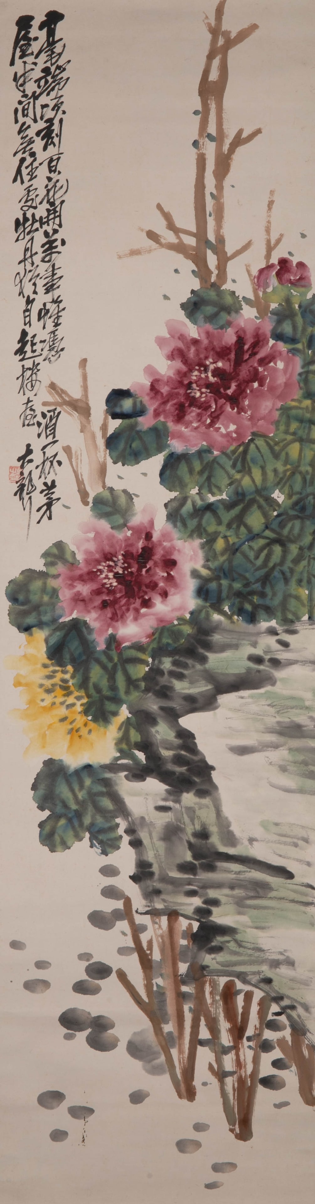 Wu Changshuo, peony painting, hanging scroll: Wu Changshuo, peony painting, hanging scroll